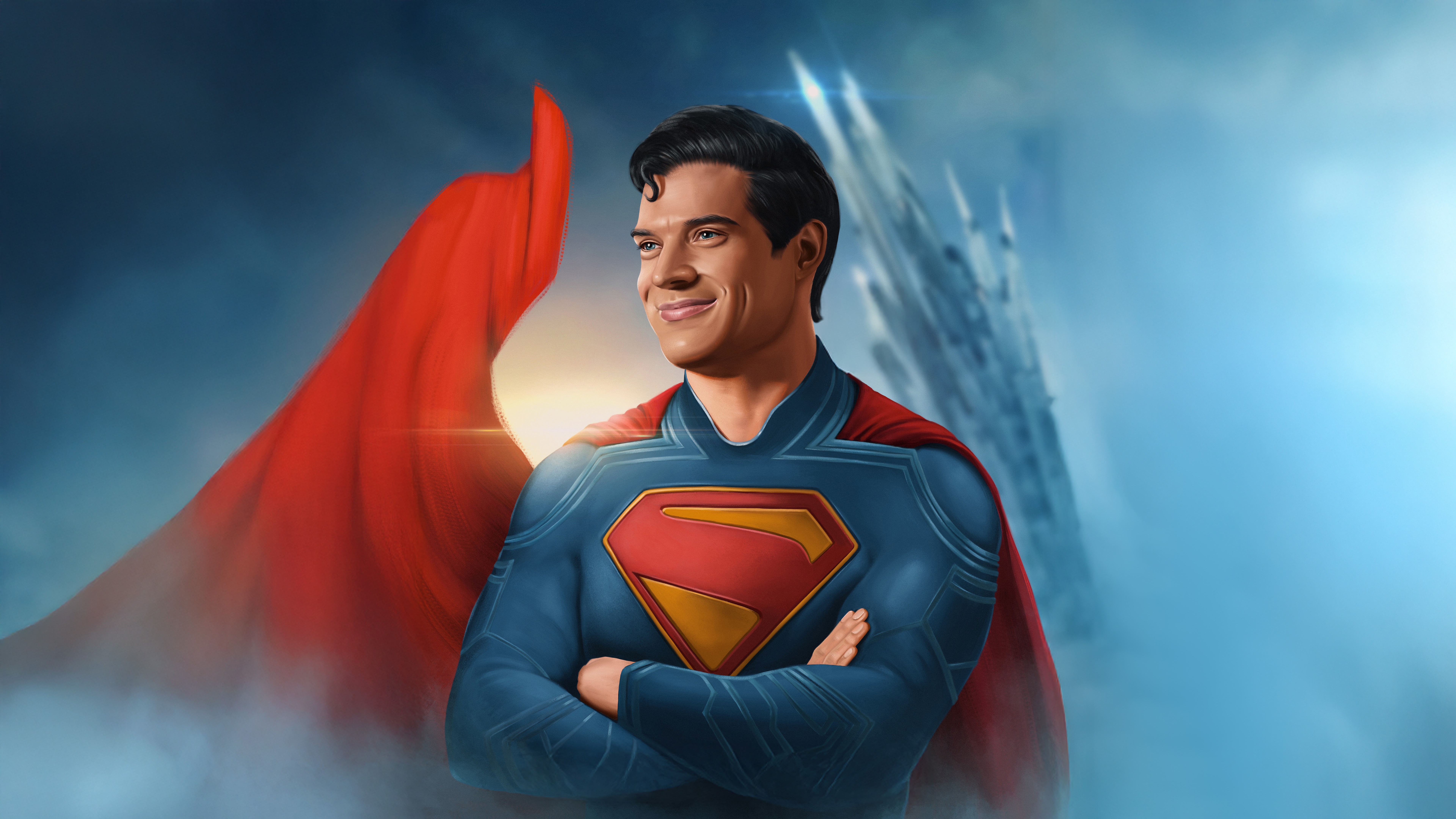 Superman with a Red Cape and Fortress of Solitude HD Wallpaper