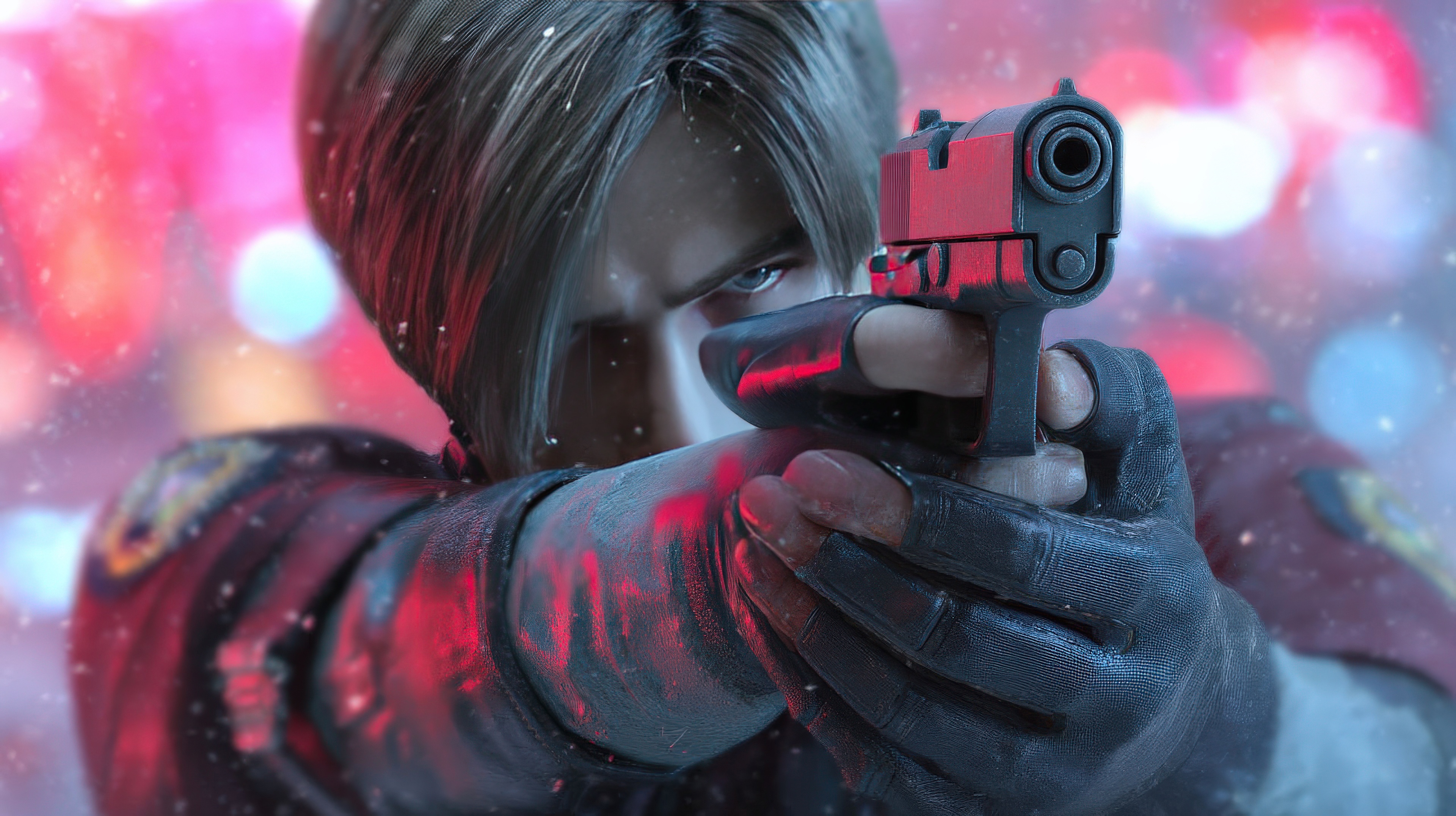 Leon Kennedy aiming a gun in Resident Evil HD Wallpaper