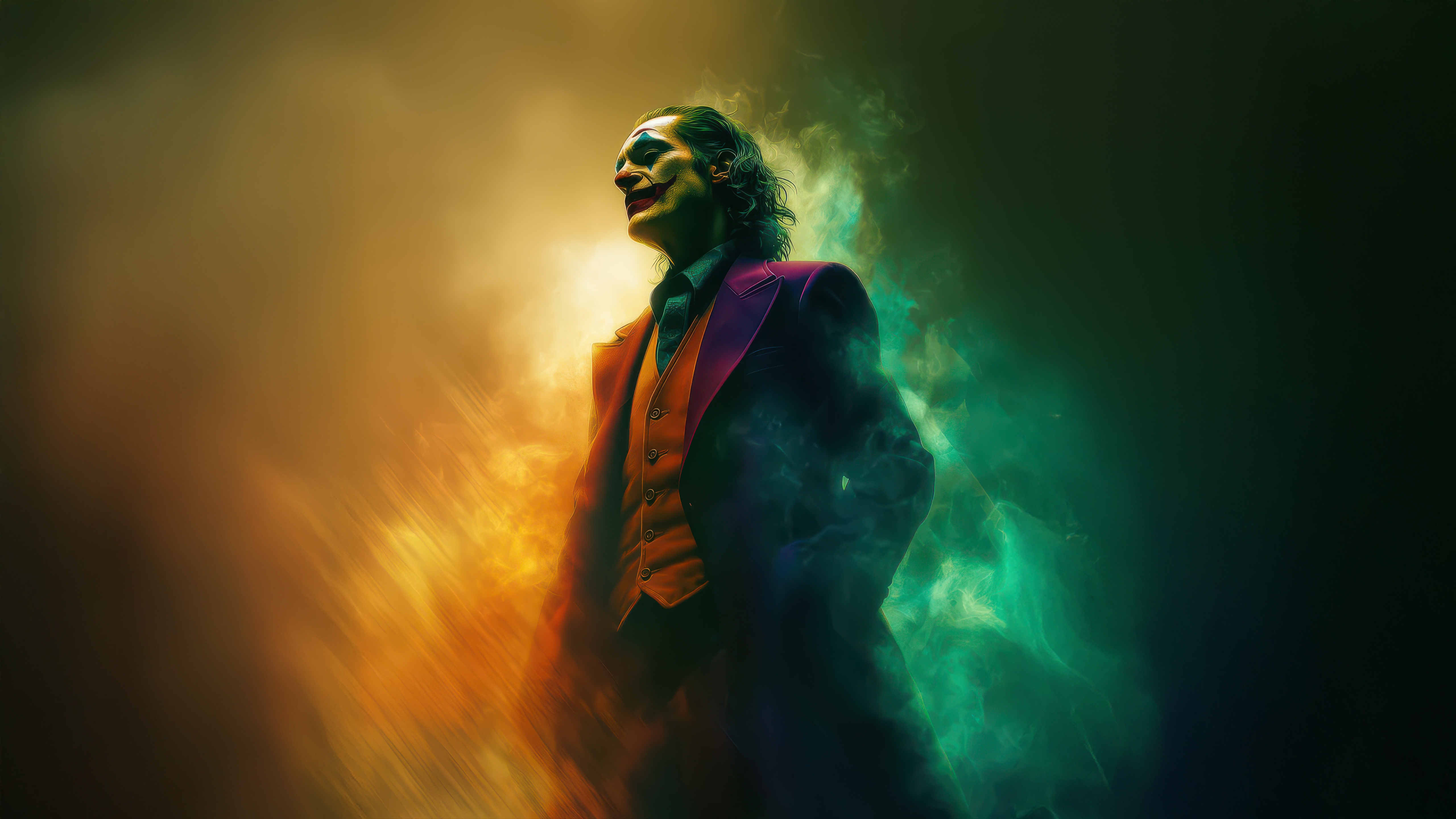 Joker in Green and Orange Smoke HD Wallpaper