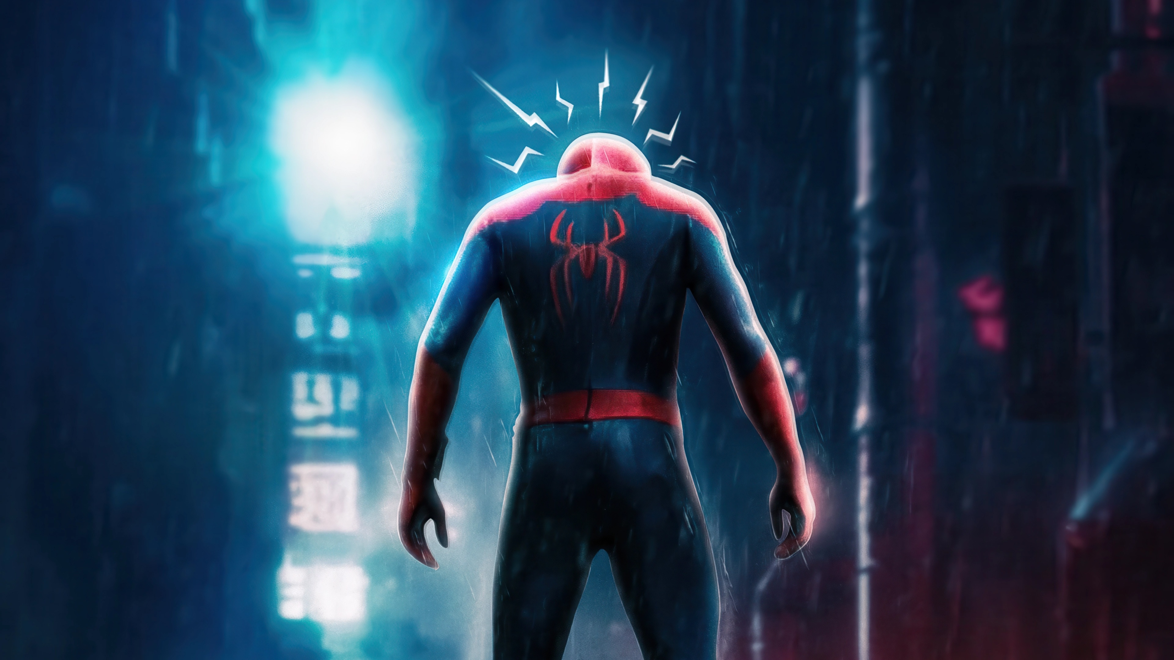 Spider-Man in a Rainy City HD Wallpaper