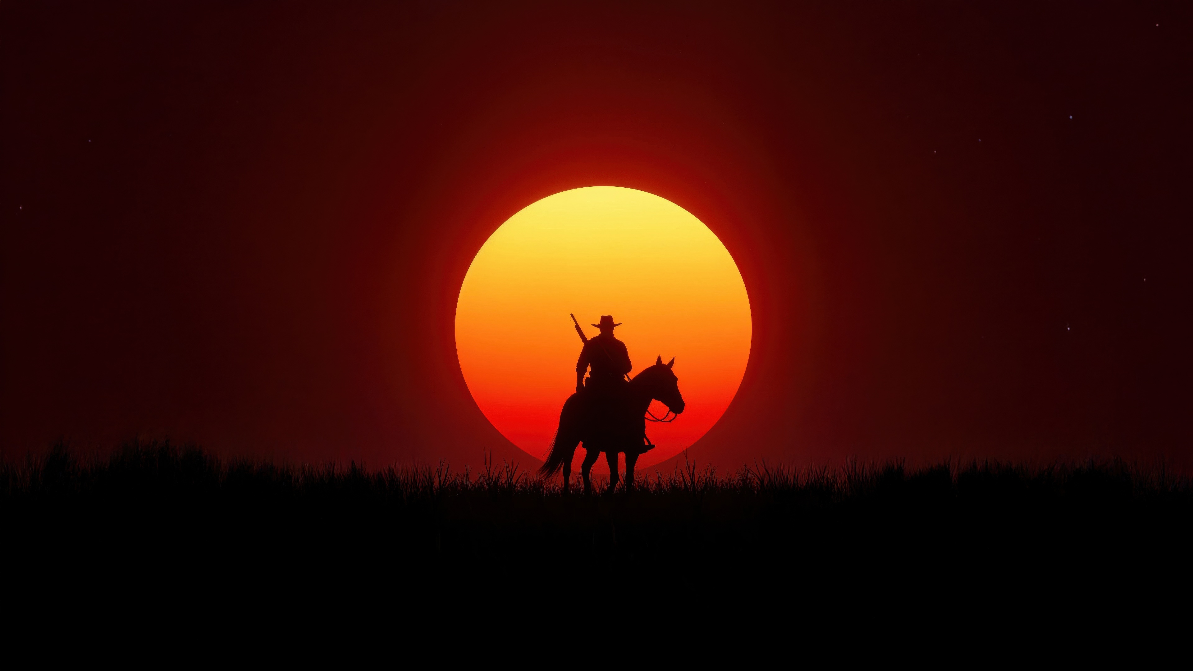 Red Dead Redemption 2 Sunset Silhouette HD Wallpaper