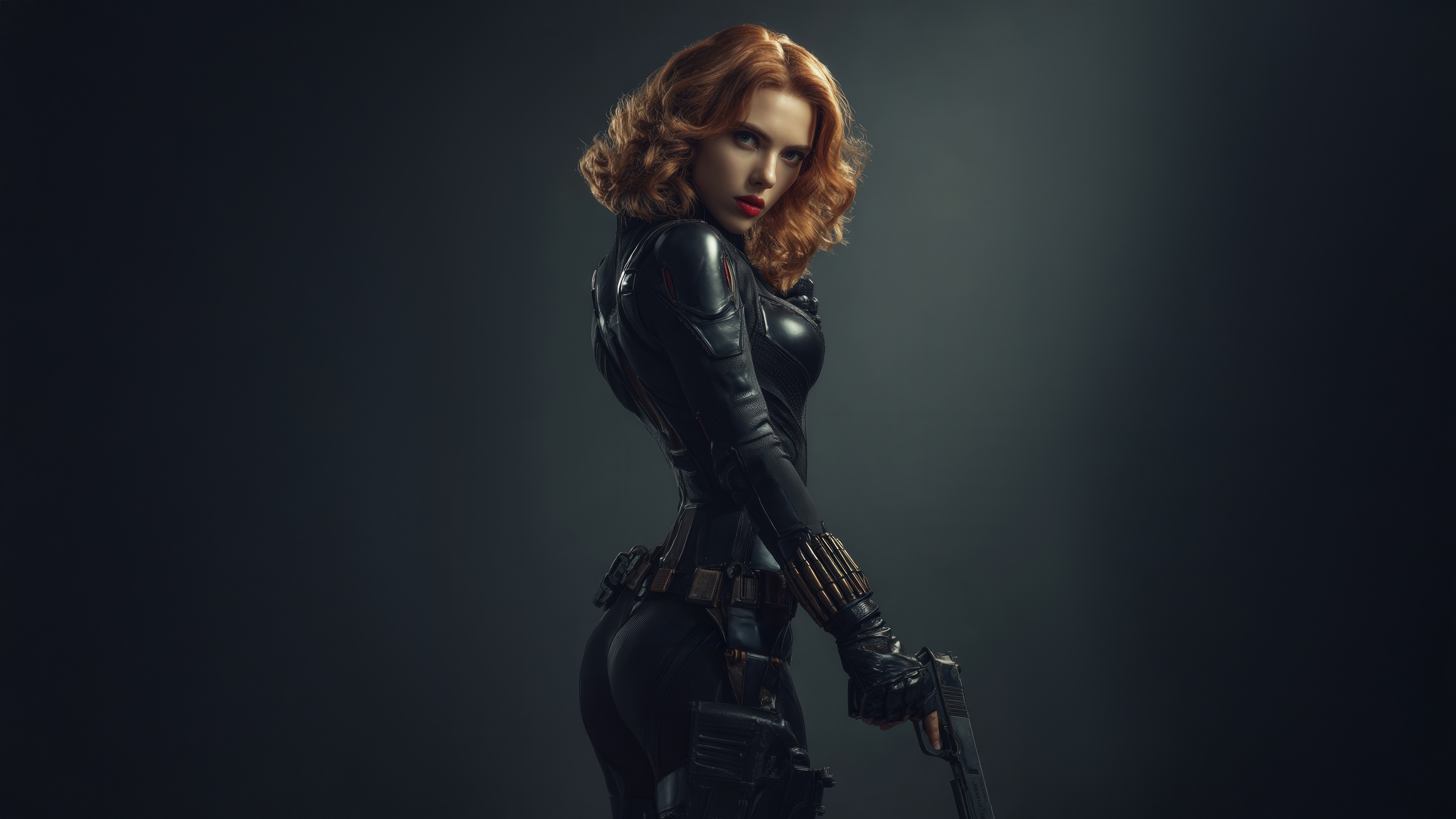 Black Widow with a Gun HD Wallpaper