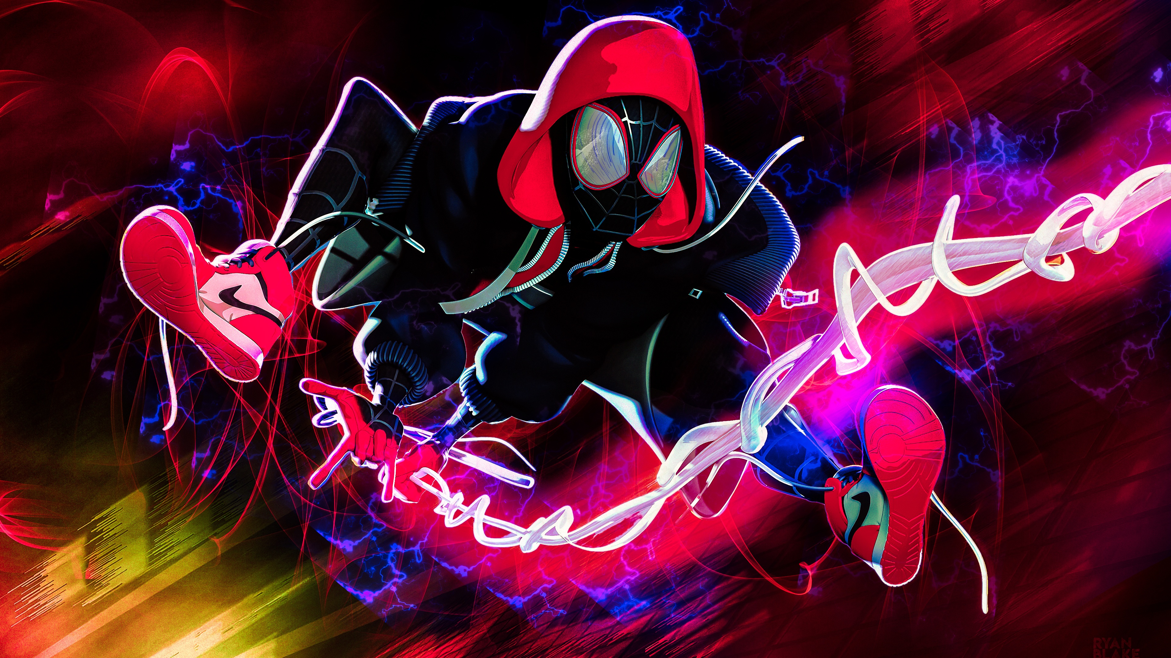 Spider-Man in a Red Hood and Black Suit HD Wallpaper
