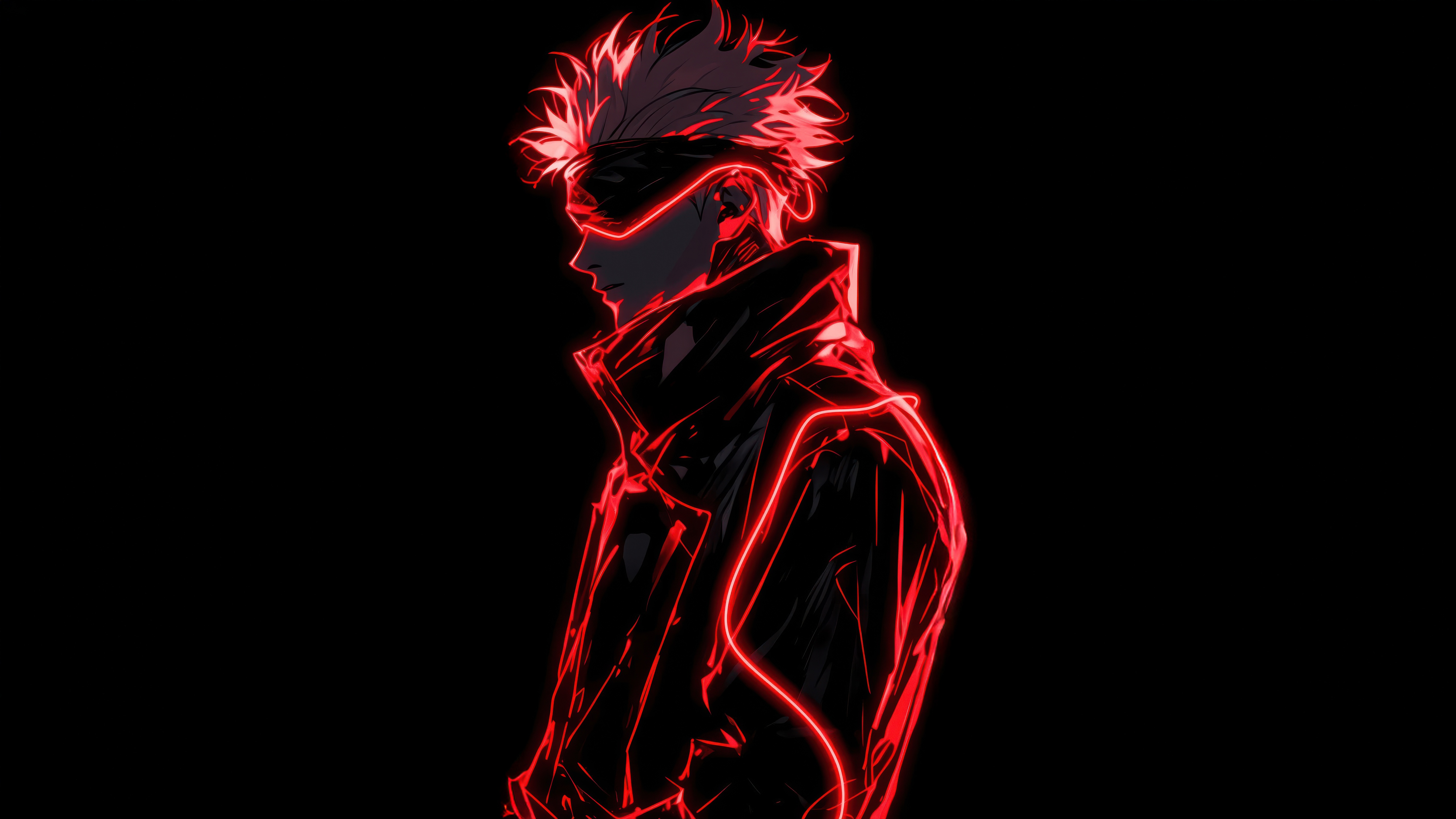 Gojo Satoru from Jujutsu Kaisen with Red Neon Outline HD Wallpaper