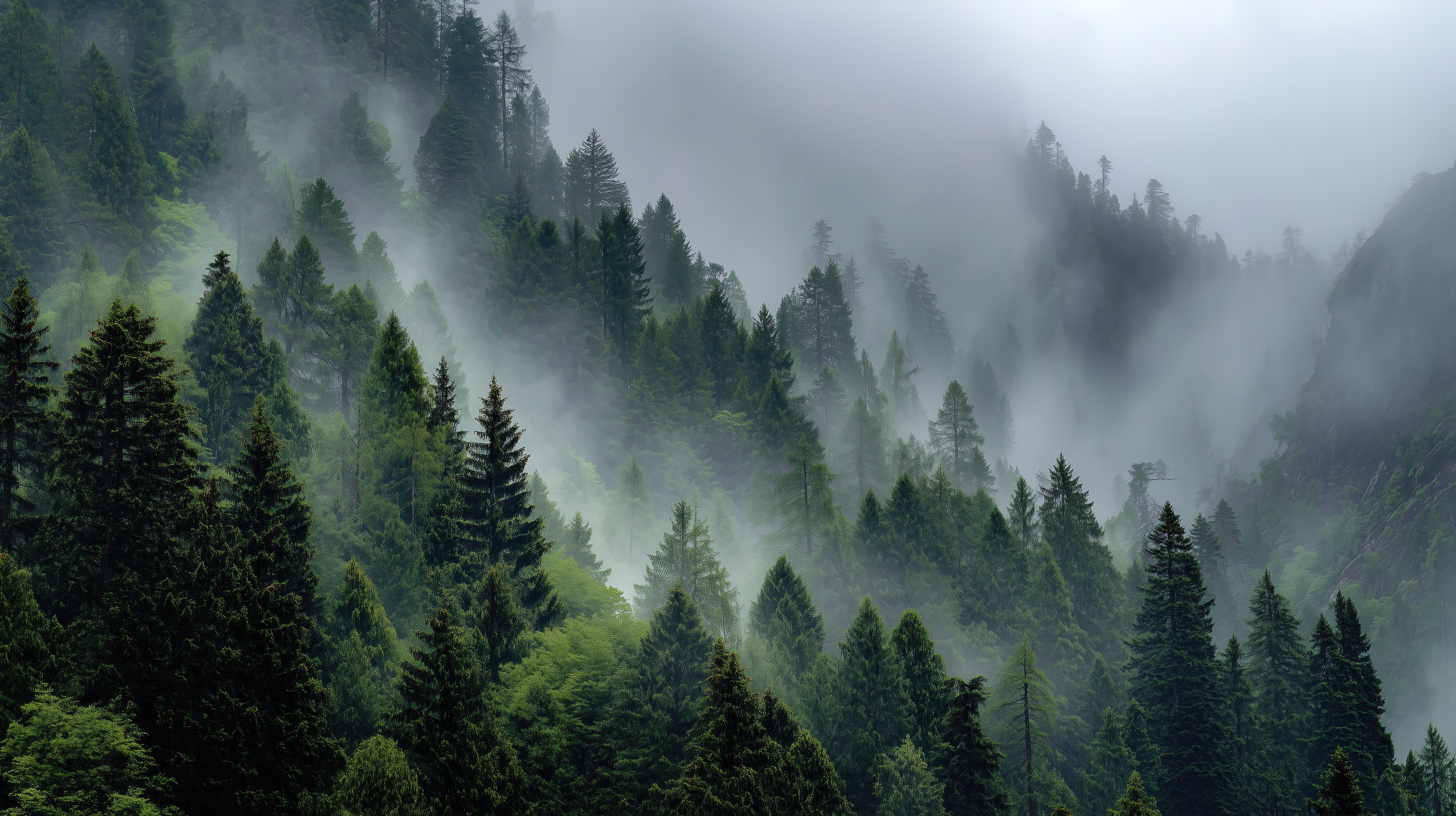 Misty Forest Mountains With Green Trees HD Wallpaper