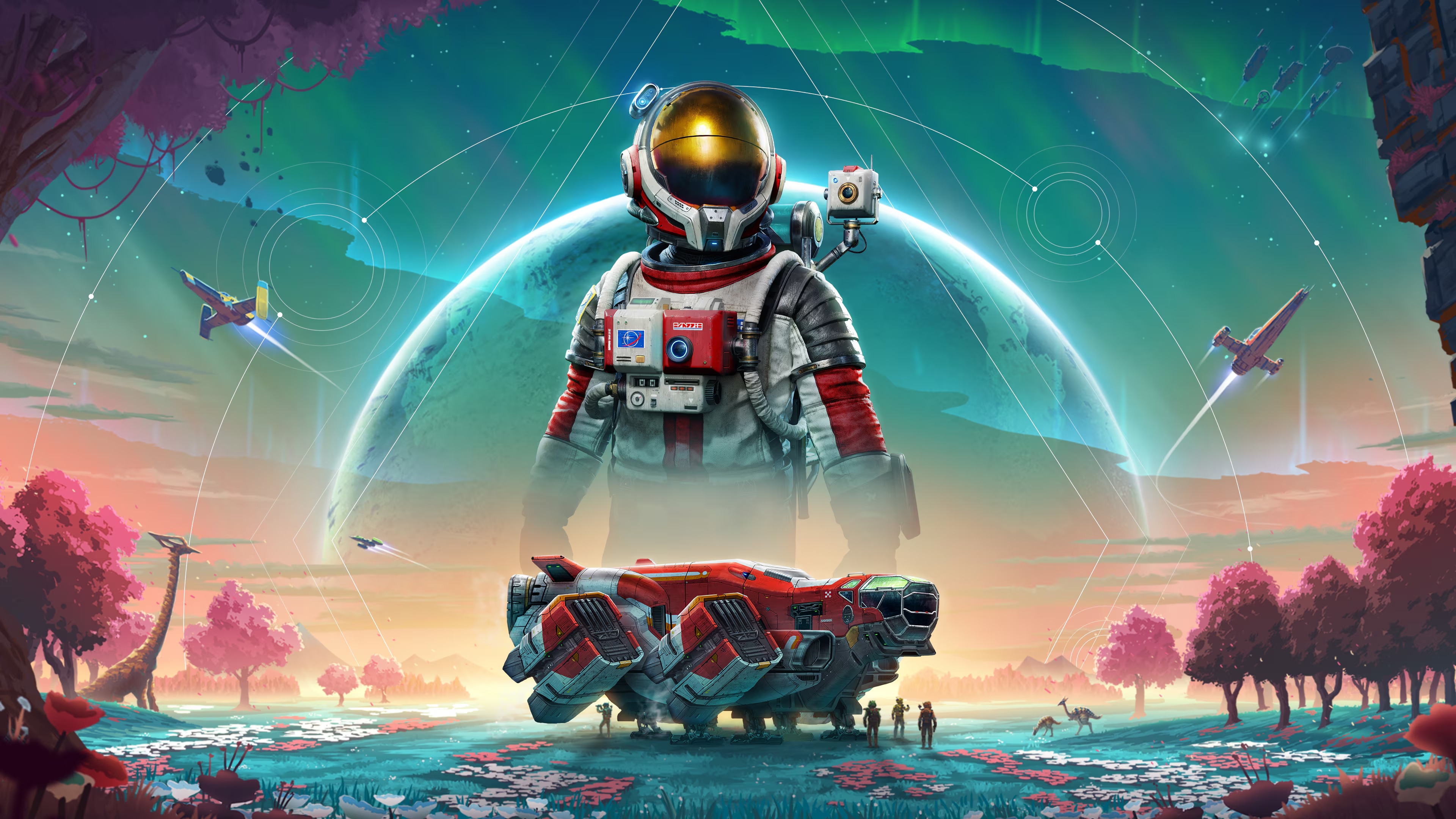 No Man's Sky Astronaut and Spaceship on Alien Planet HD Wallpaper