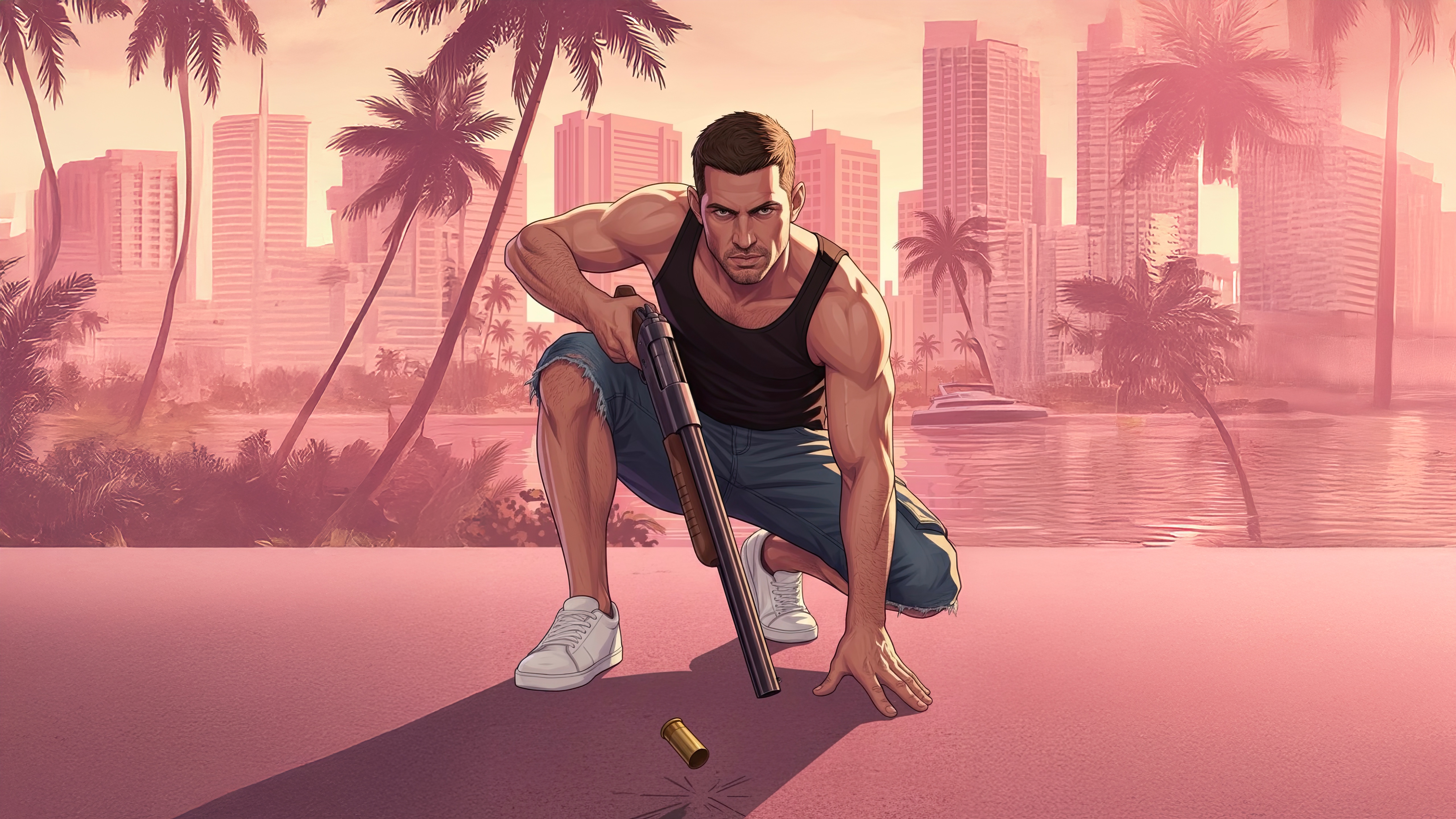 Jason from GTA 6 crouches with a shotgun HD Wallpaper