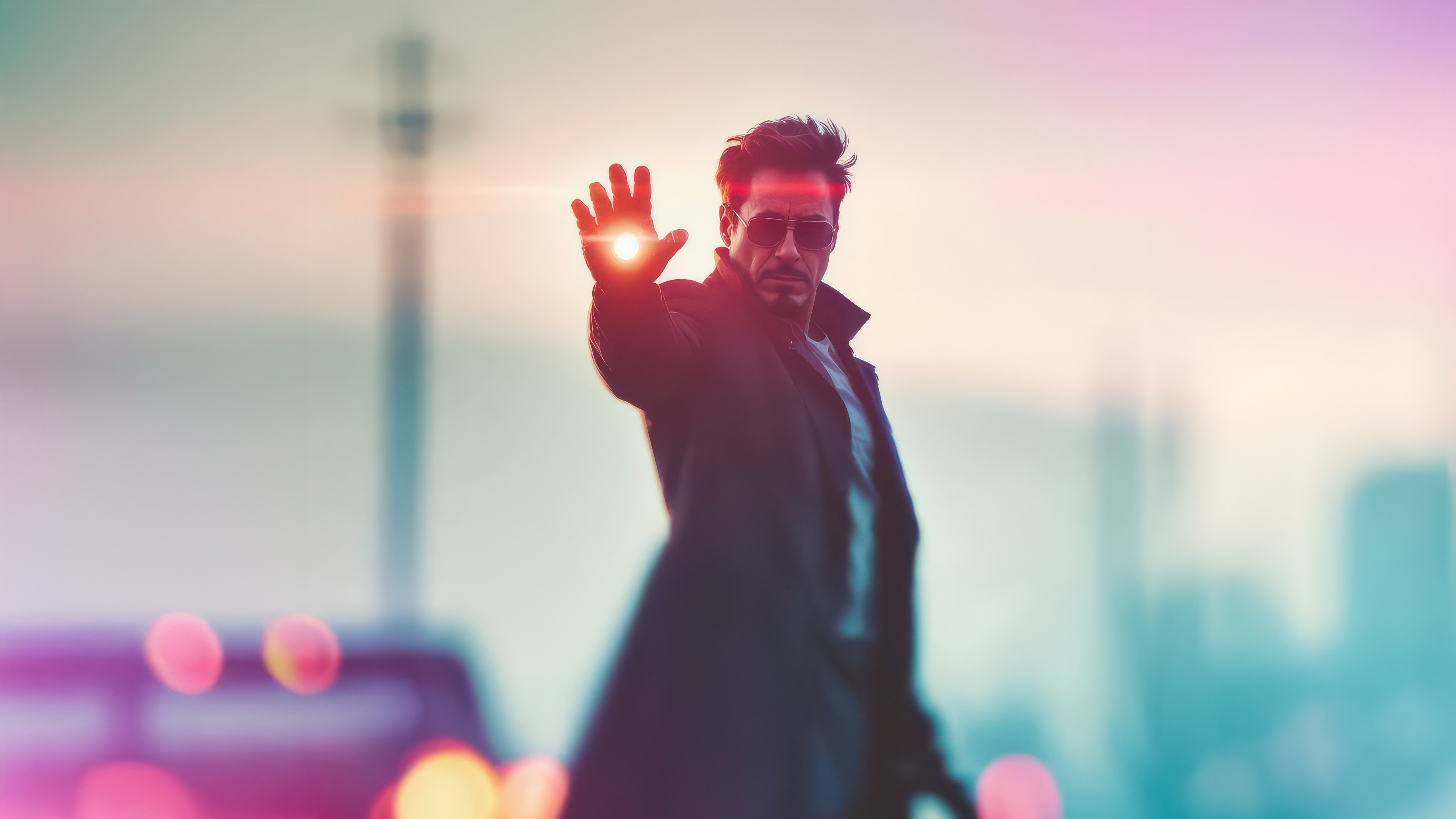 Tony Stark with glowing hand HD Wallpaper