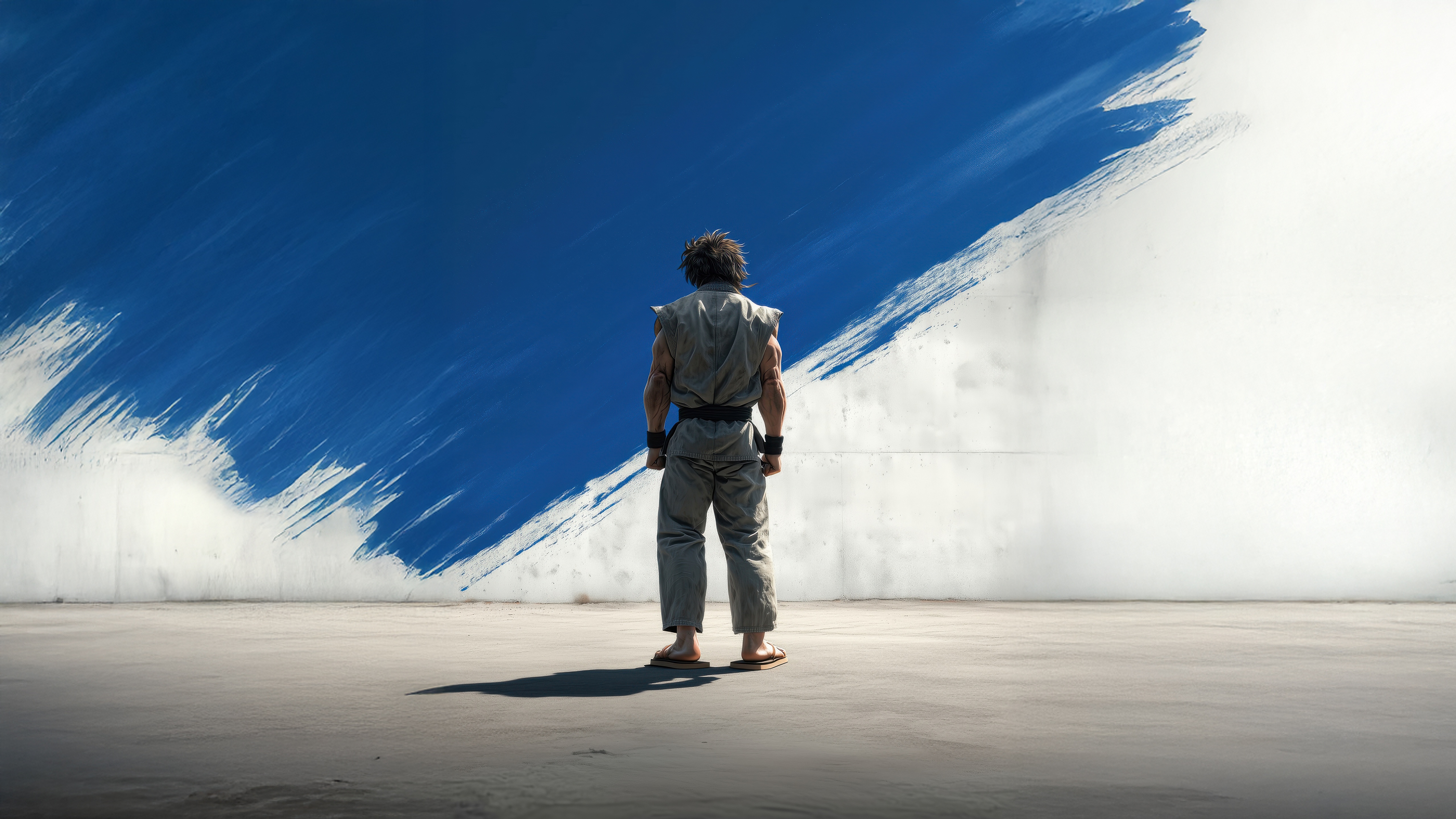Baki The Grappler character standing in front of a blue painted wall HD Wallpaper