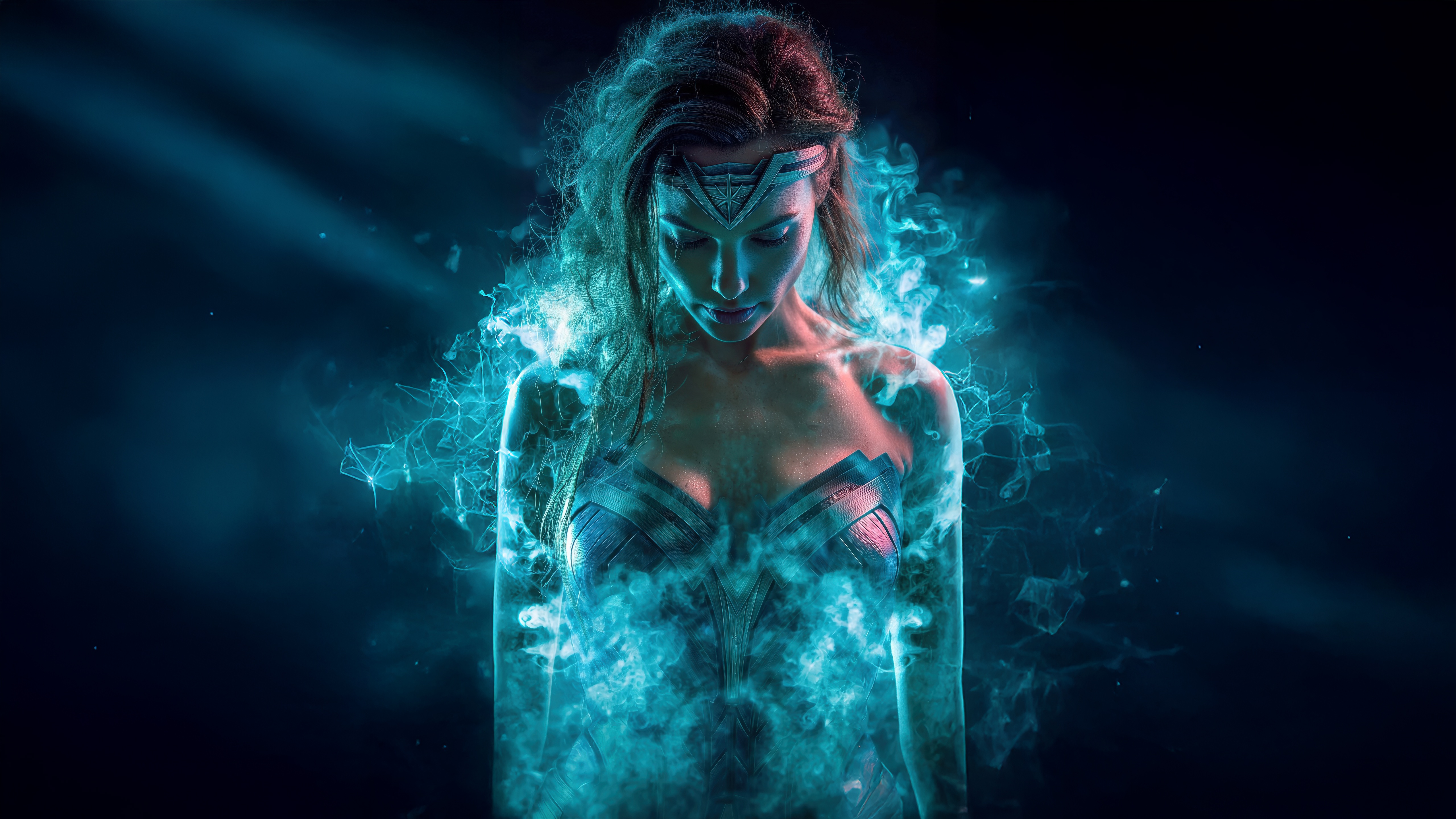 Wonder Woman surrounded by blue energy HD Wallpaper