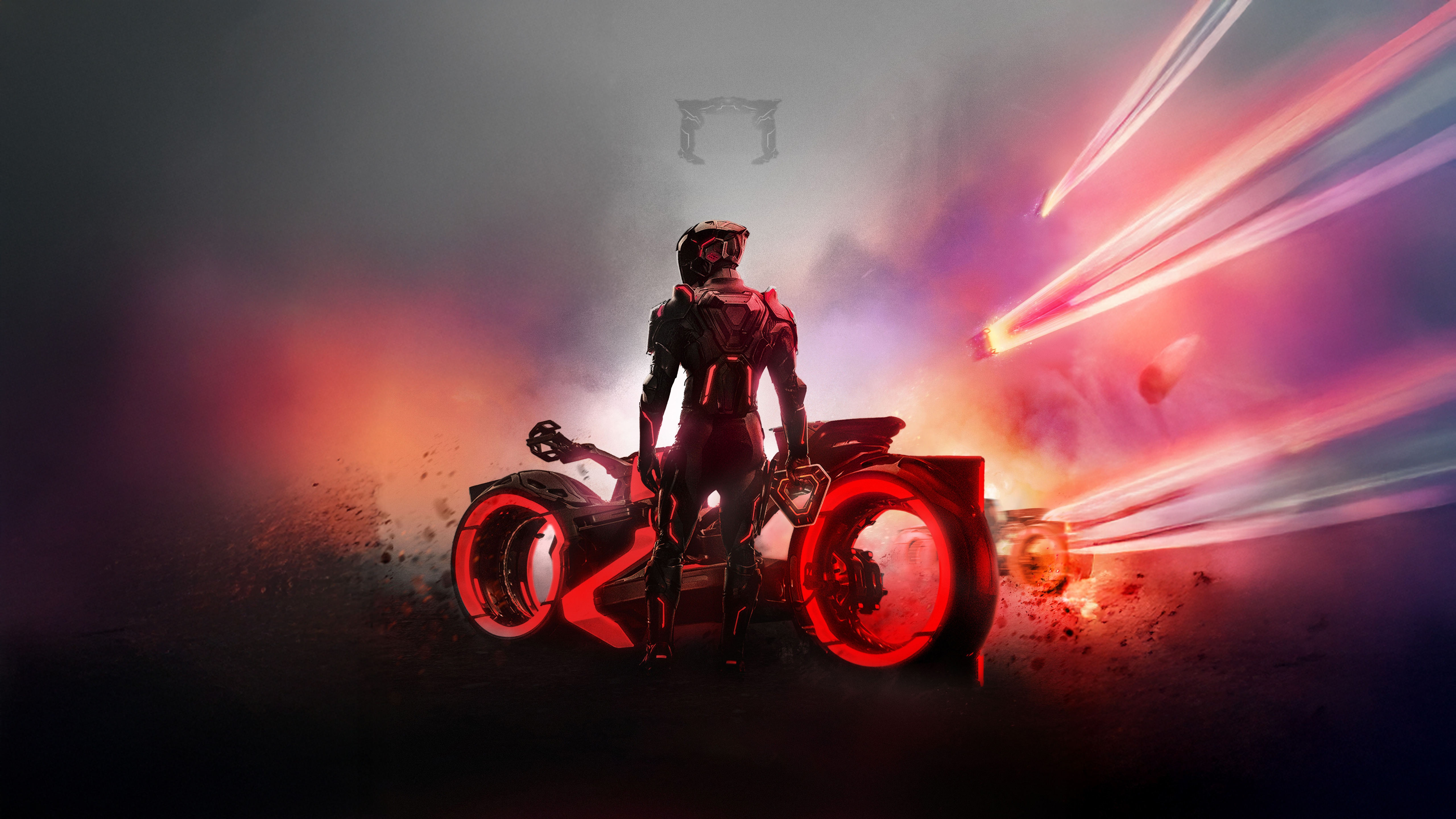 Tron Lightcycle Rider in Neon HD Wallpaper