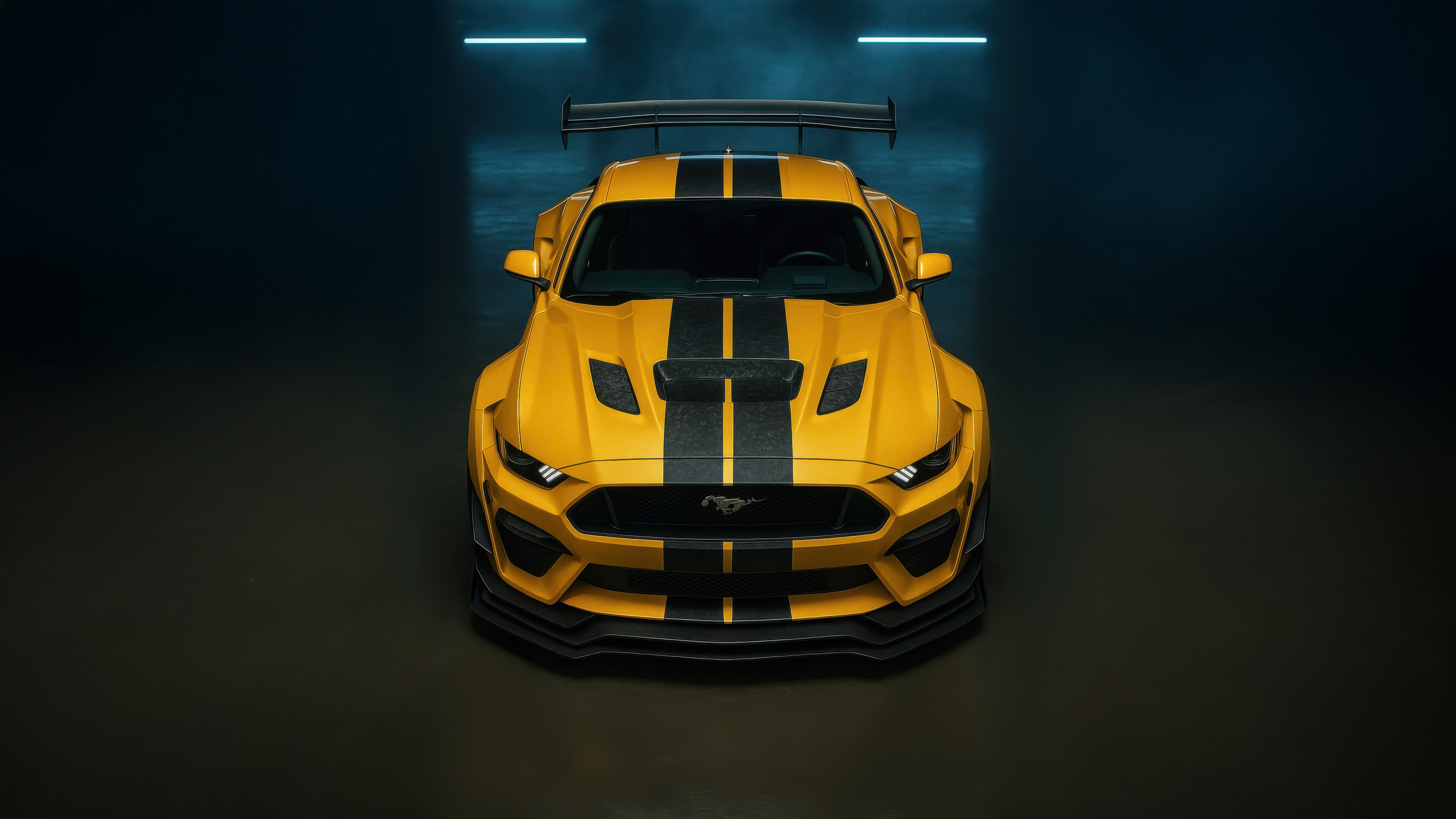 Yellow Ford Mustang Shelby GT500 with Black Stripes HD Wallpaper