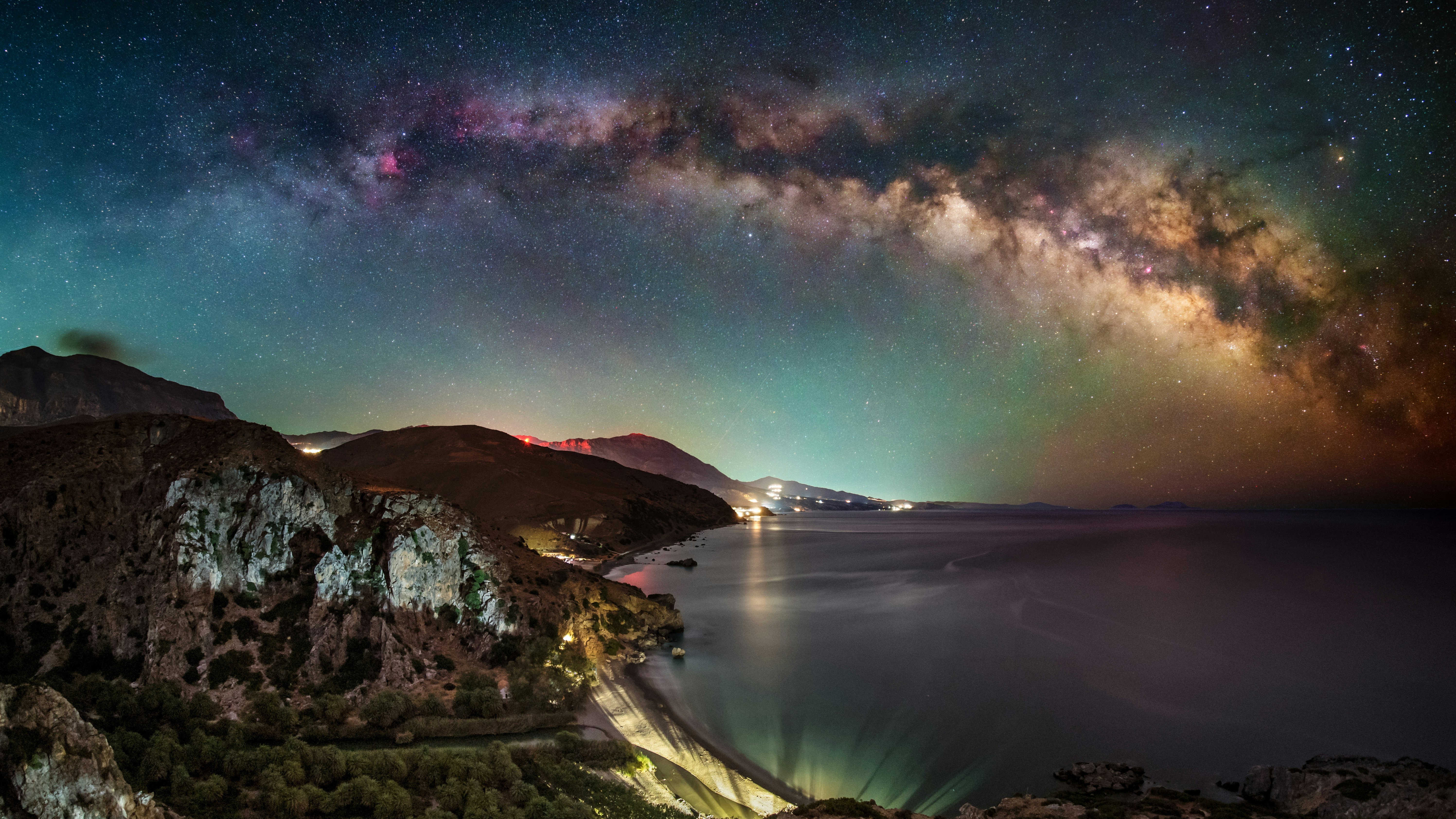 Milky Way Arch Over Coastal Paradise Crete Greece HD Wallpaper