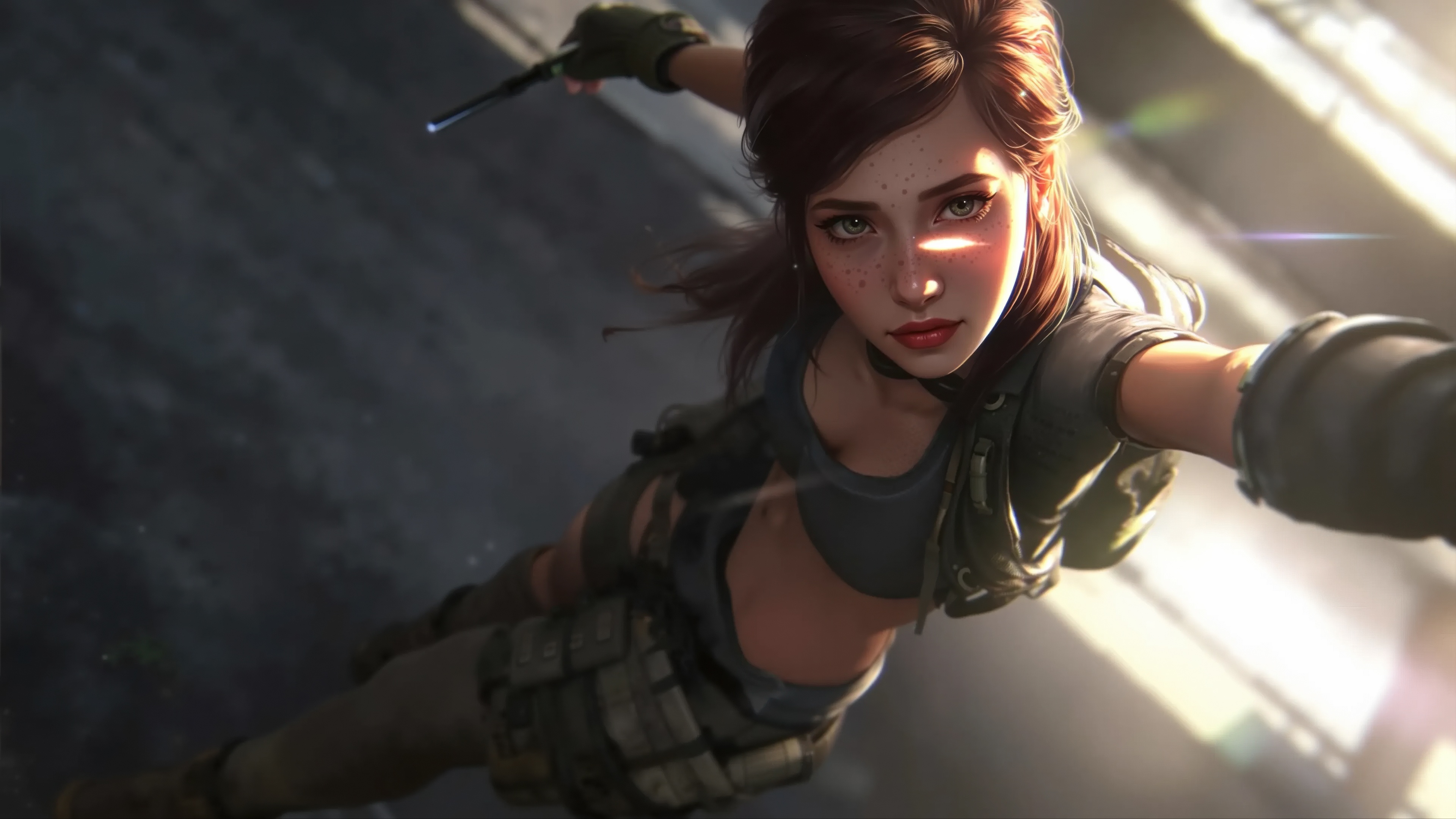 Action Girl with Freckles and Weapon HD Wallpaper