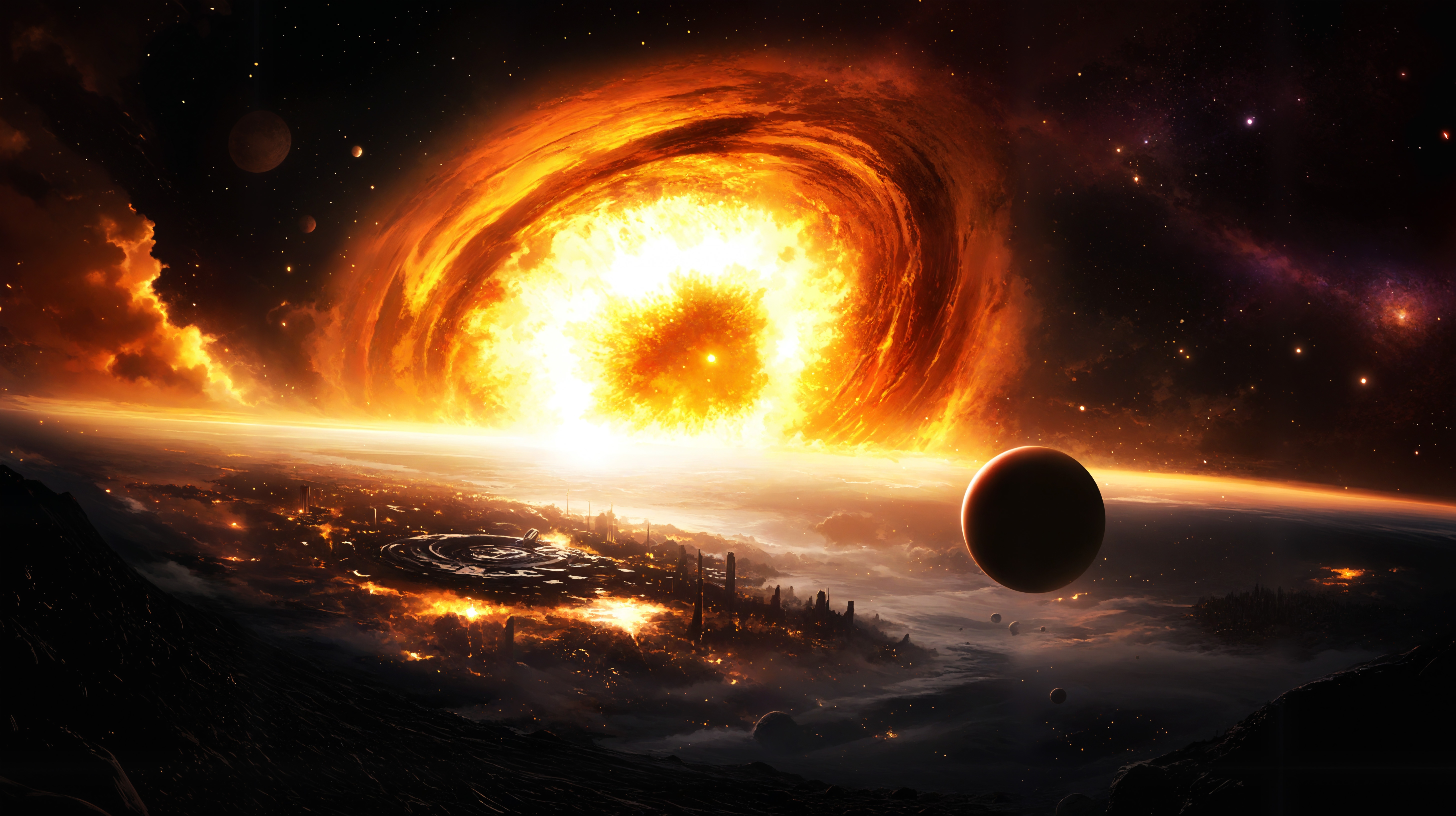 Cosmic Inferno Above The Horizon HD Wallpaper