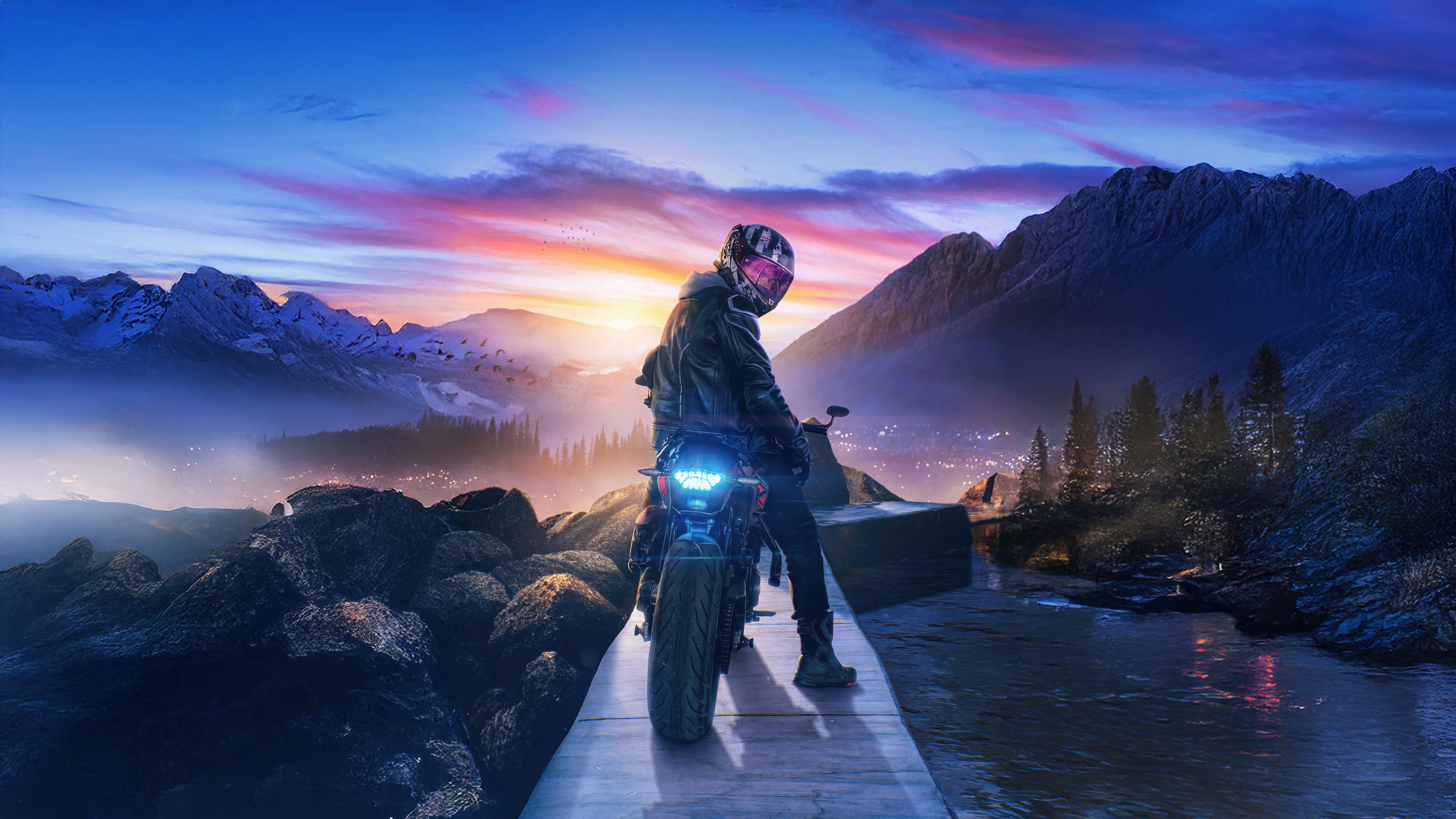 Neon Rider Journey Beyond The Sunset HD Wallpaper