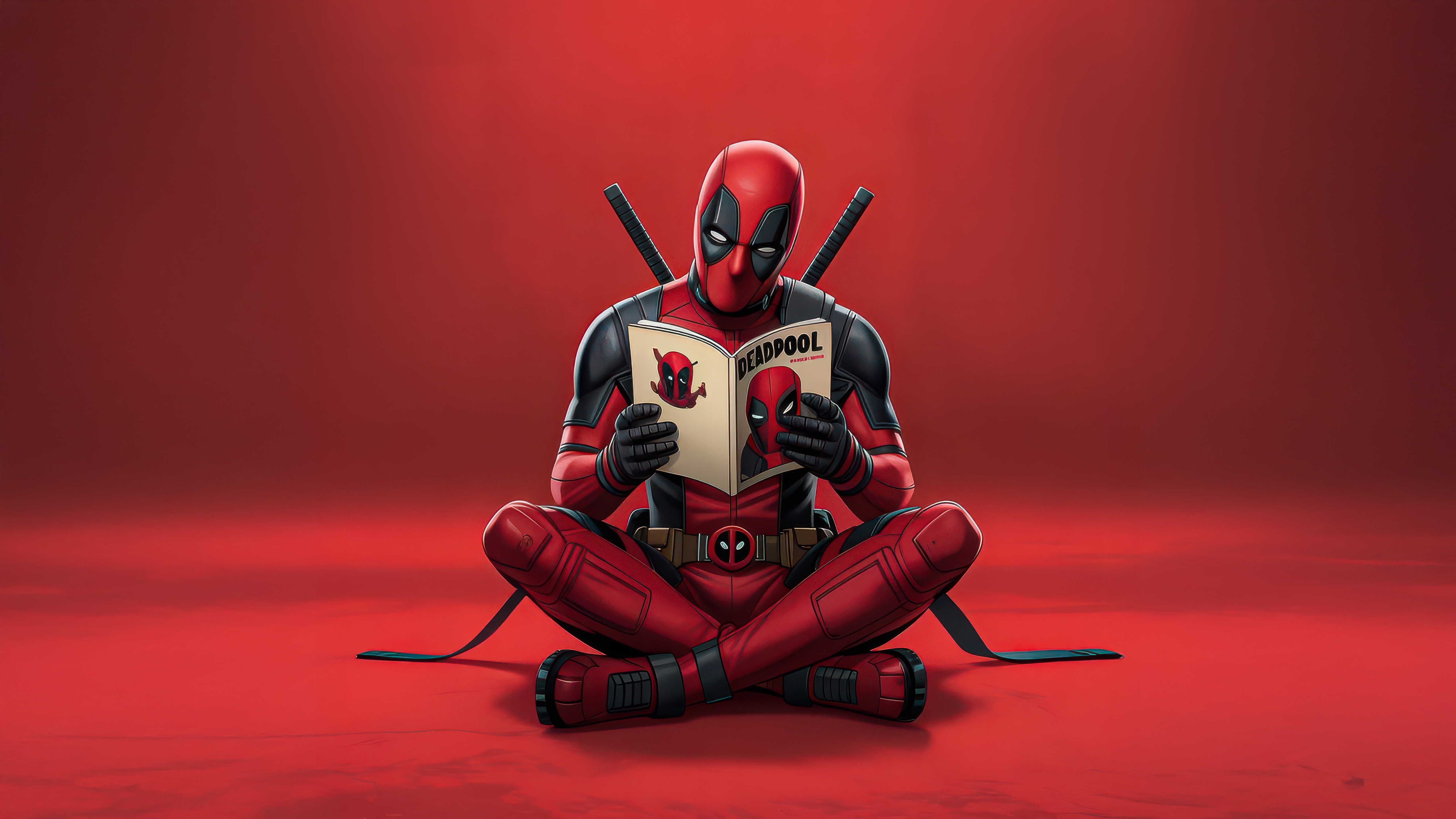 Deadpool Sitting and Reading a Comic Book HD Wallpaper