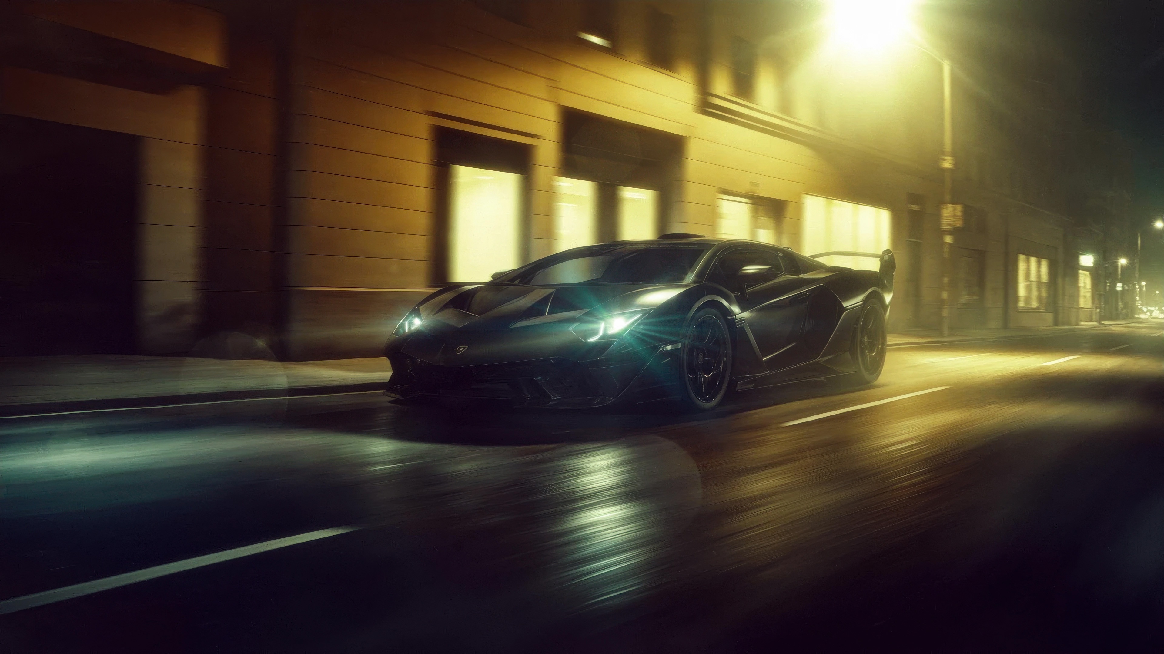 Lamborghini SC18 Alston driving on a wet street at night HD Wallpaper