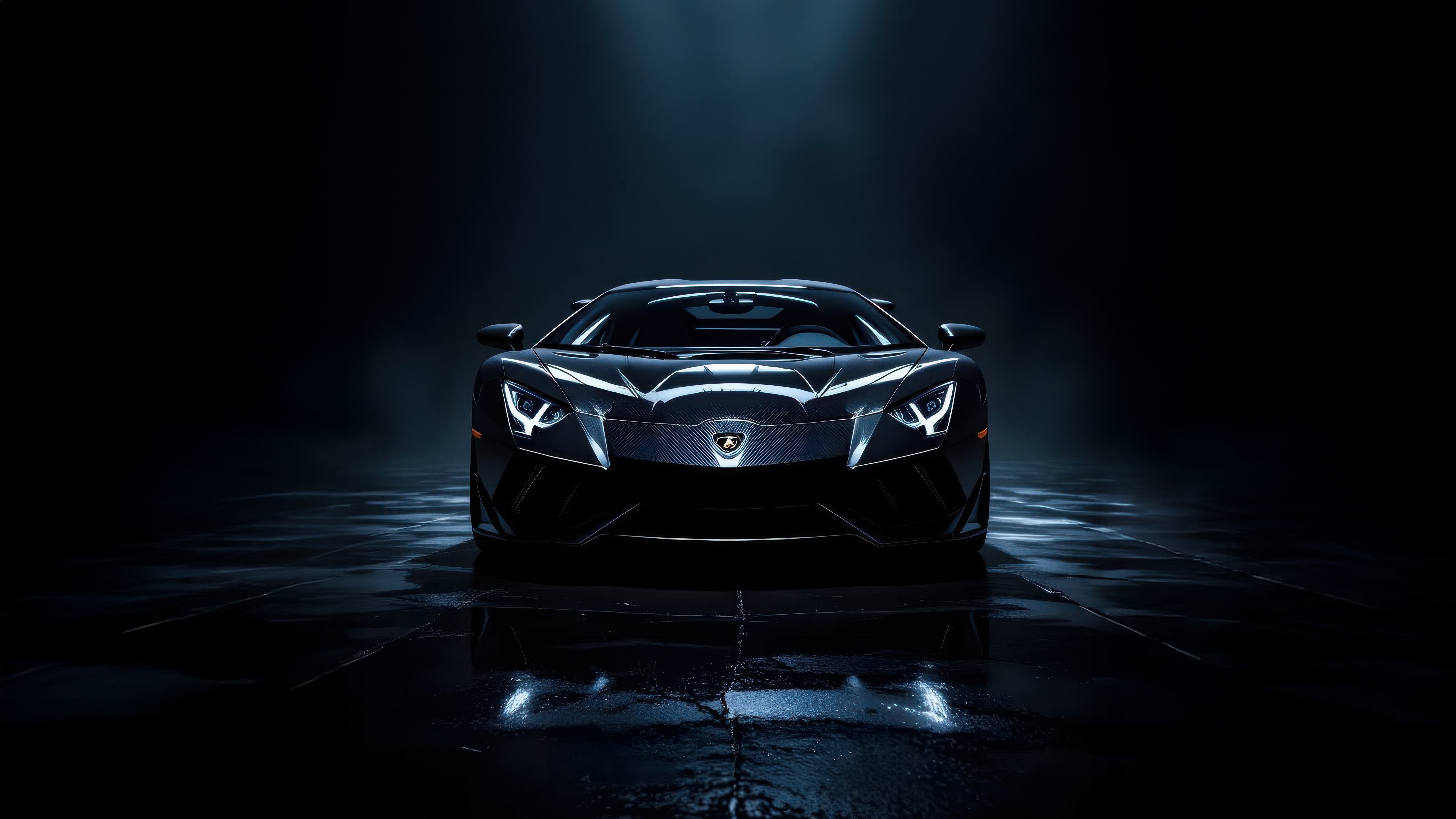 Black Lamborghini Aventador parked on wet ground HD Wallpaper
