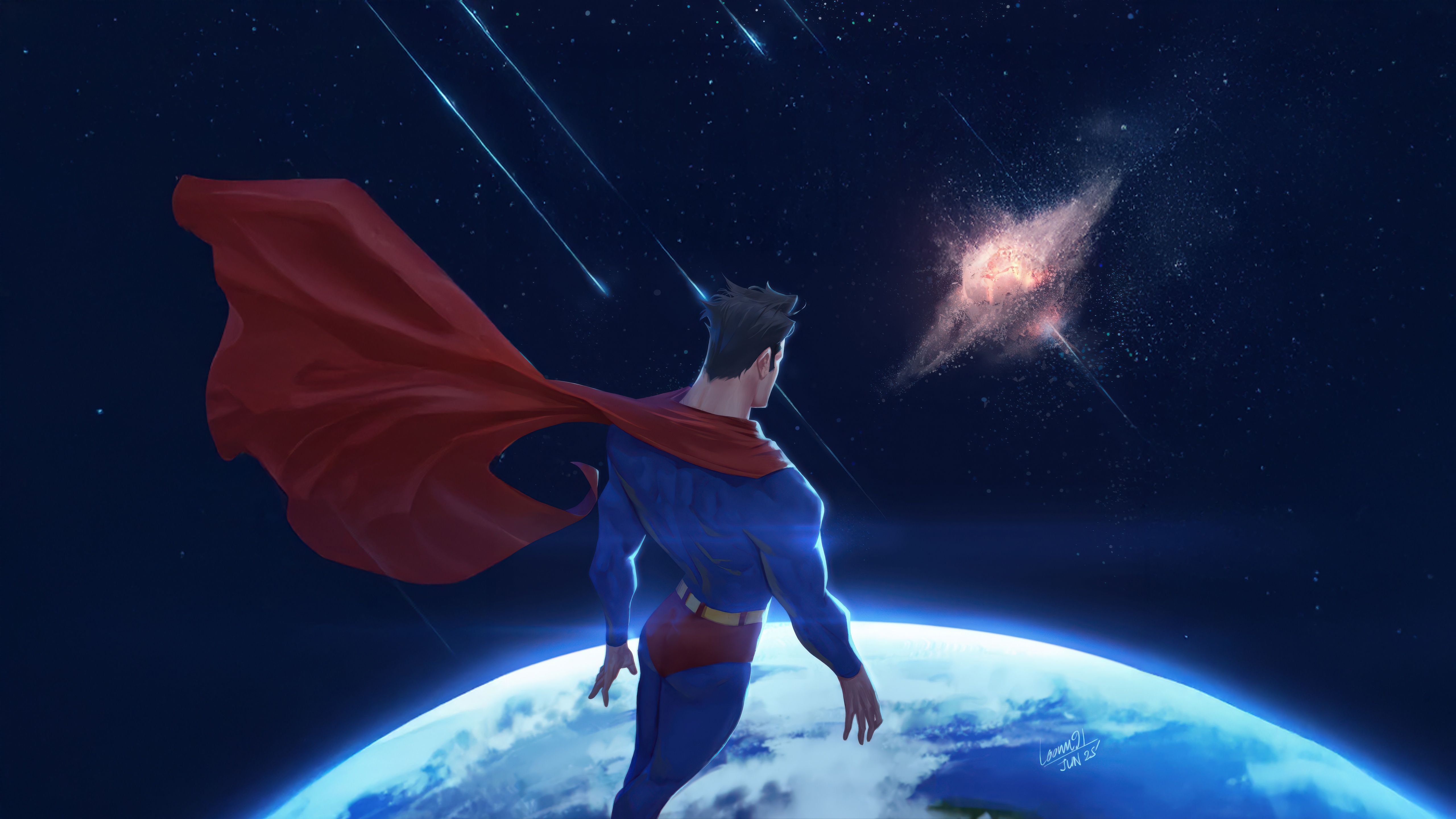 Superman in Space Over Earth HD Wallpaper
