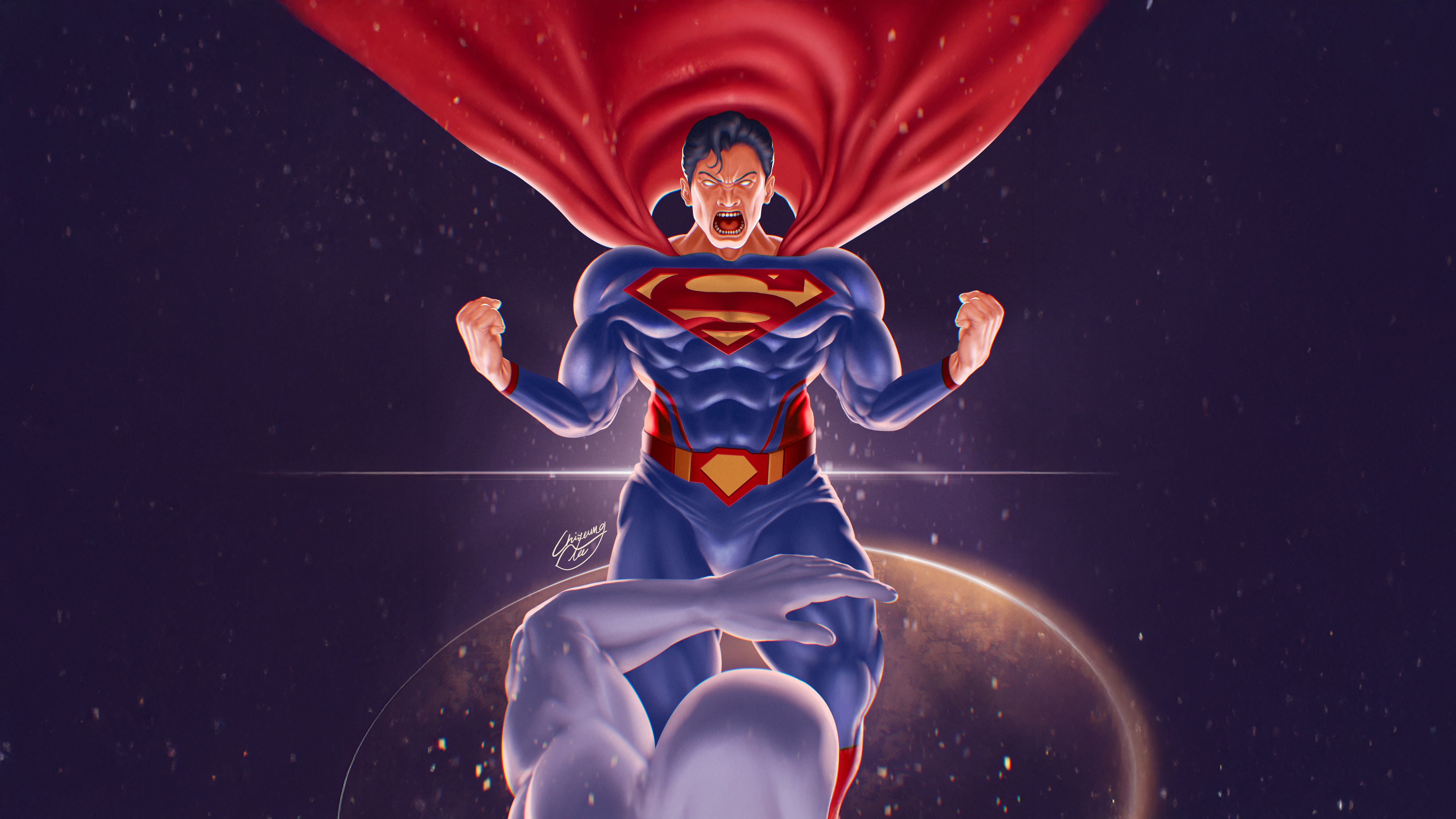 Superman in a rage, facing an opponent HD Wallpaper
