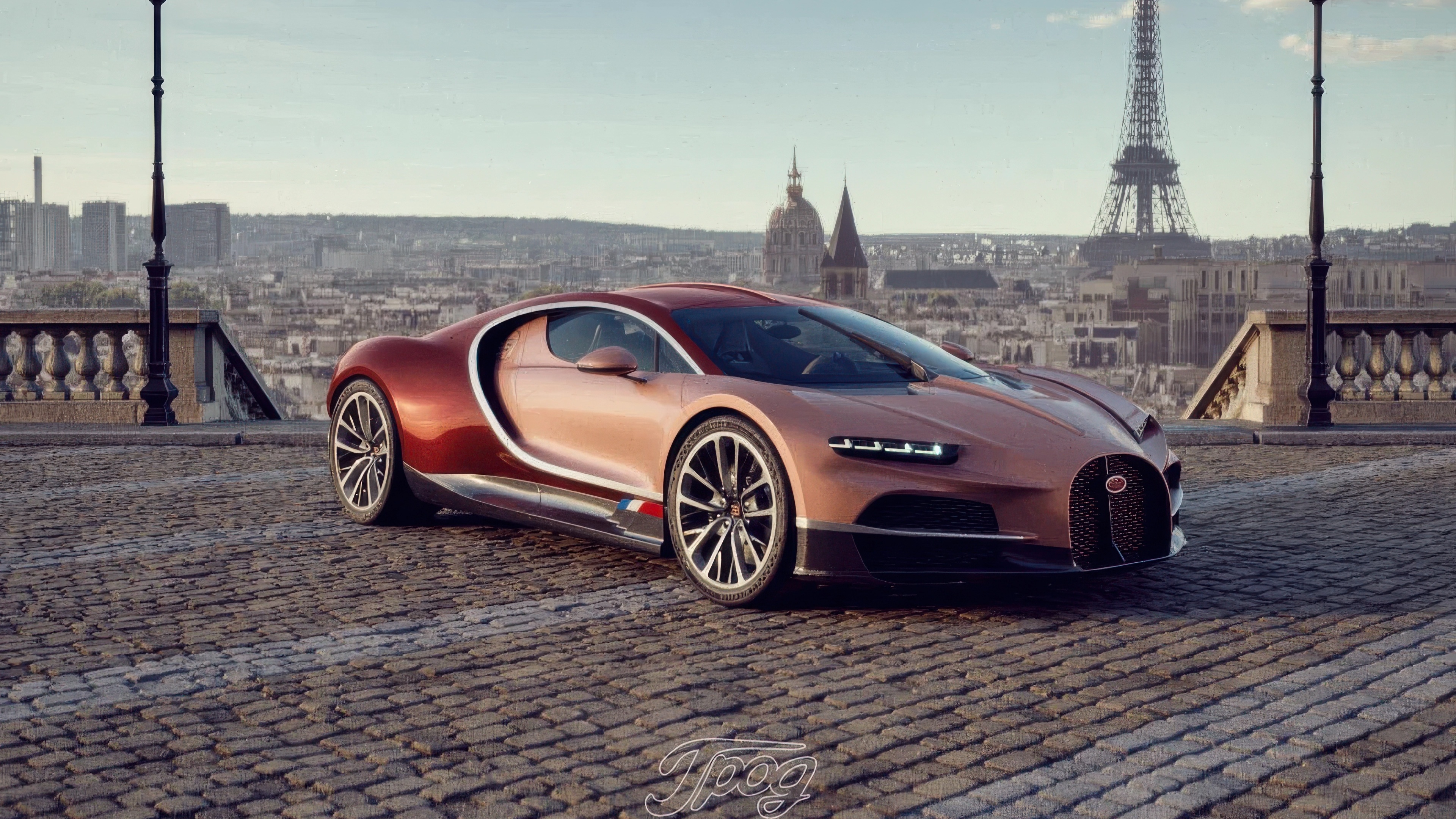 Bugatti Tourbillon in Paris with Eiffel Tower HD Wallpaper