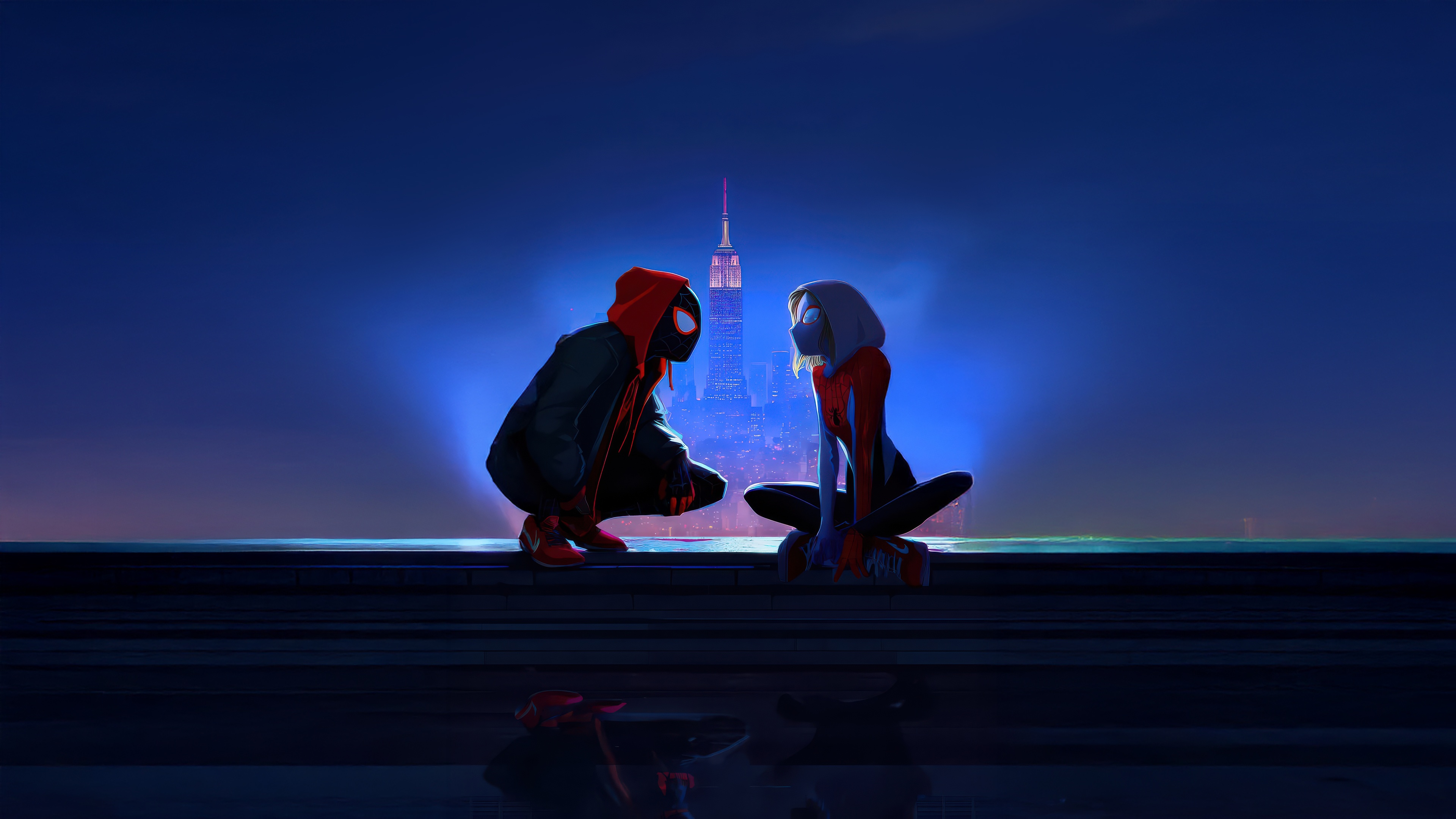 Miles Morales and Gwen Stacy on a Rooftop HD Wallpaper