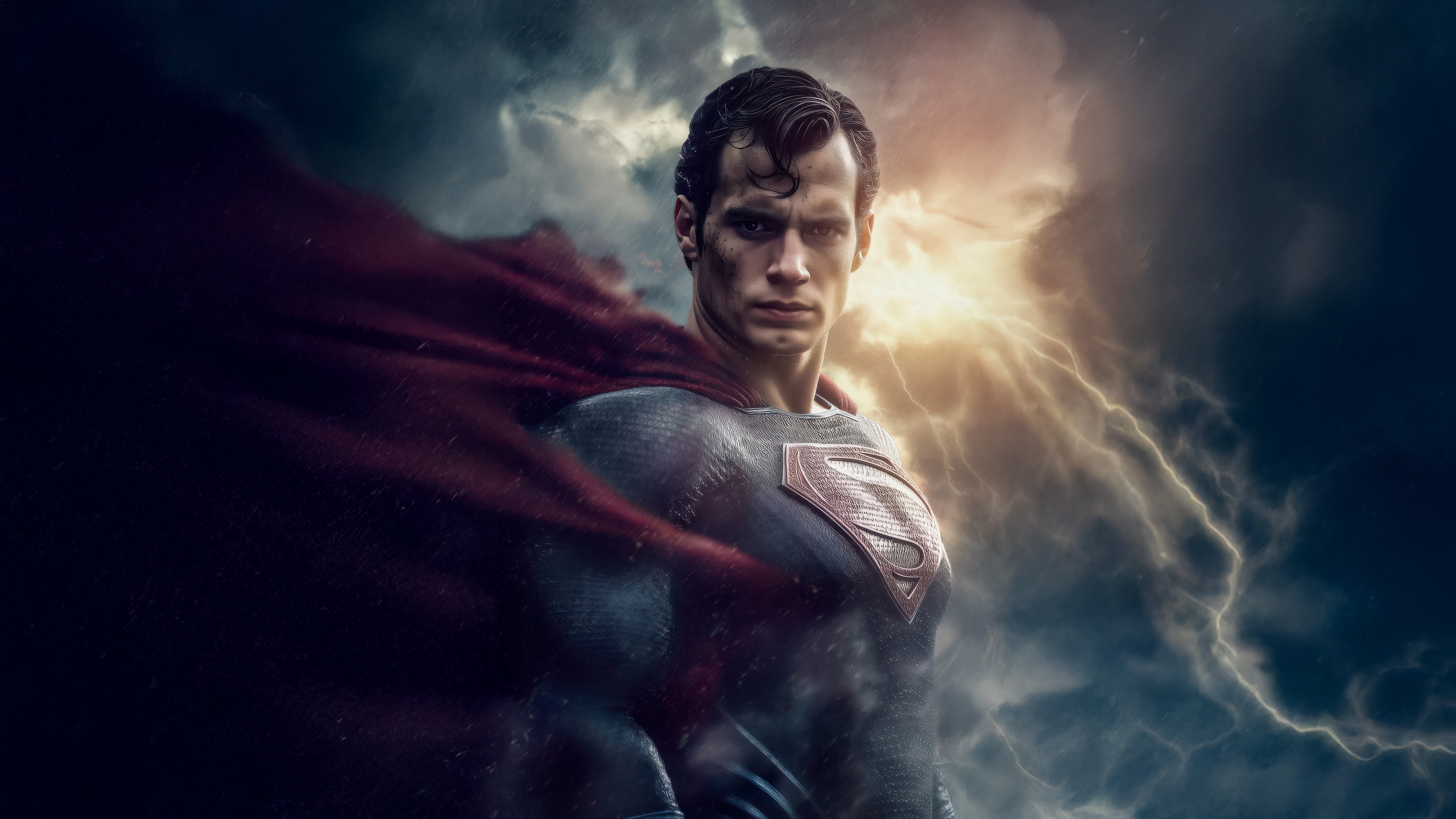 Superman in a stormy sky HD Wallpaper