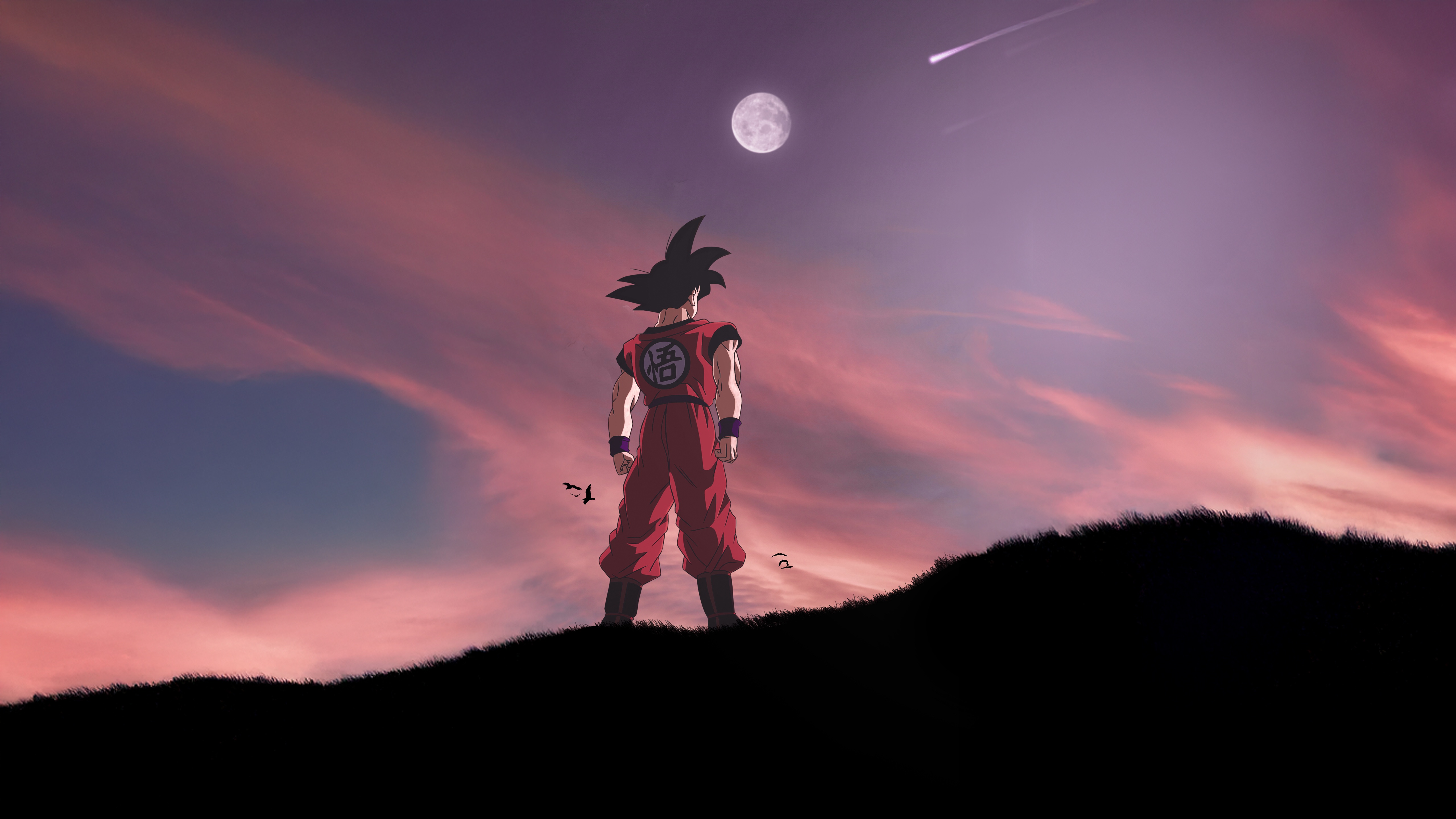 Goku standing on a hill at sunset HD Wallpaper