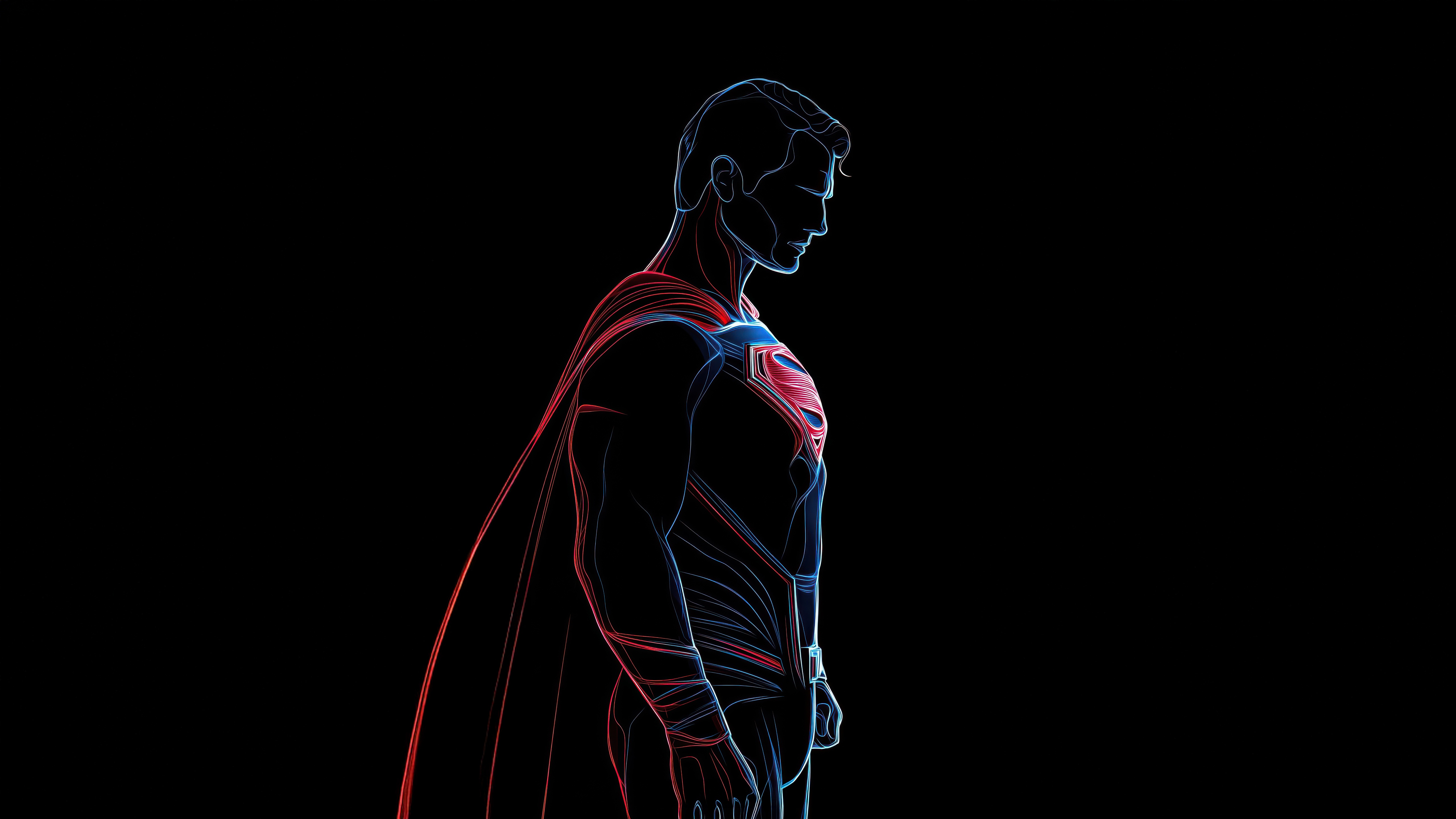 Superman with glowing outline on black background HD Wallpaper