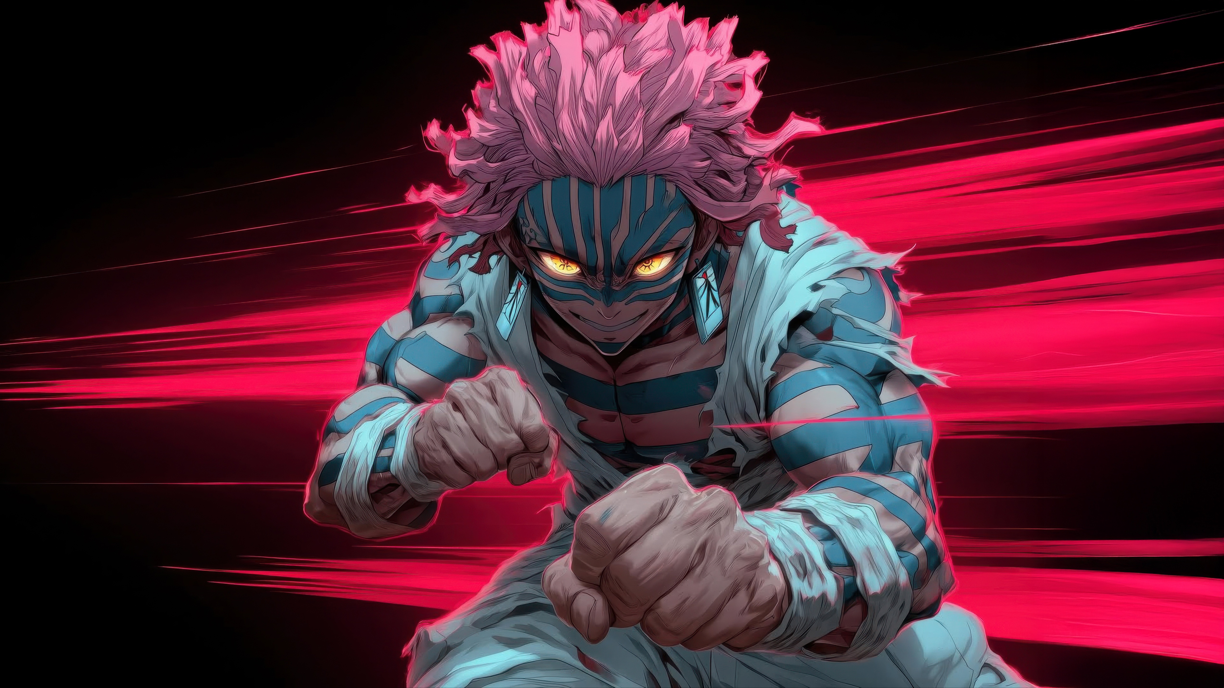 Akaza from Demon Slayer in a fighting stance HD Wallpaper