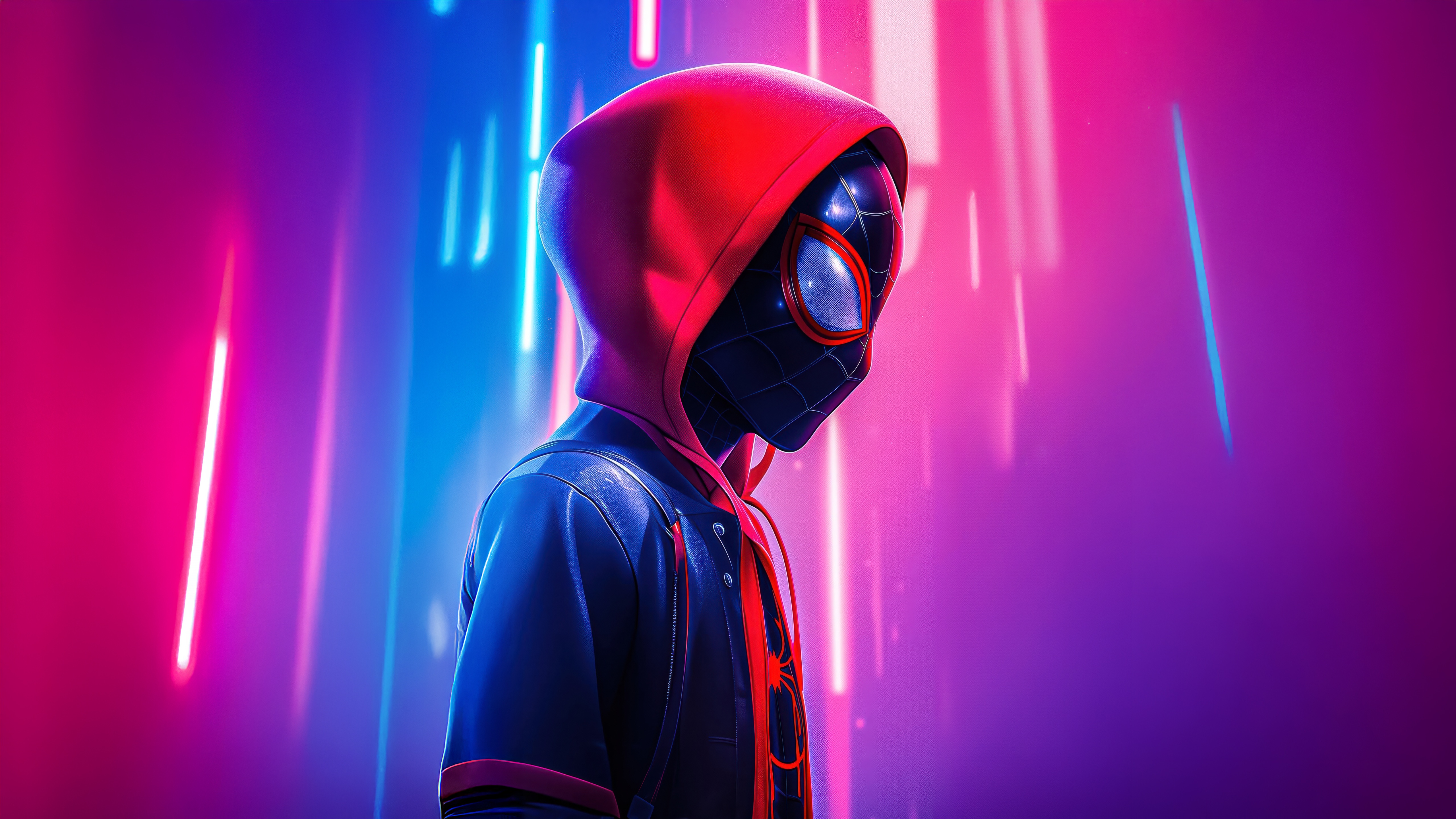 Miles Morales Striker in Neon Lights HD Wallpaper
