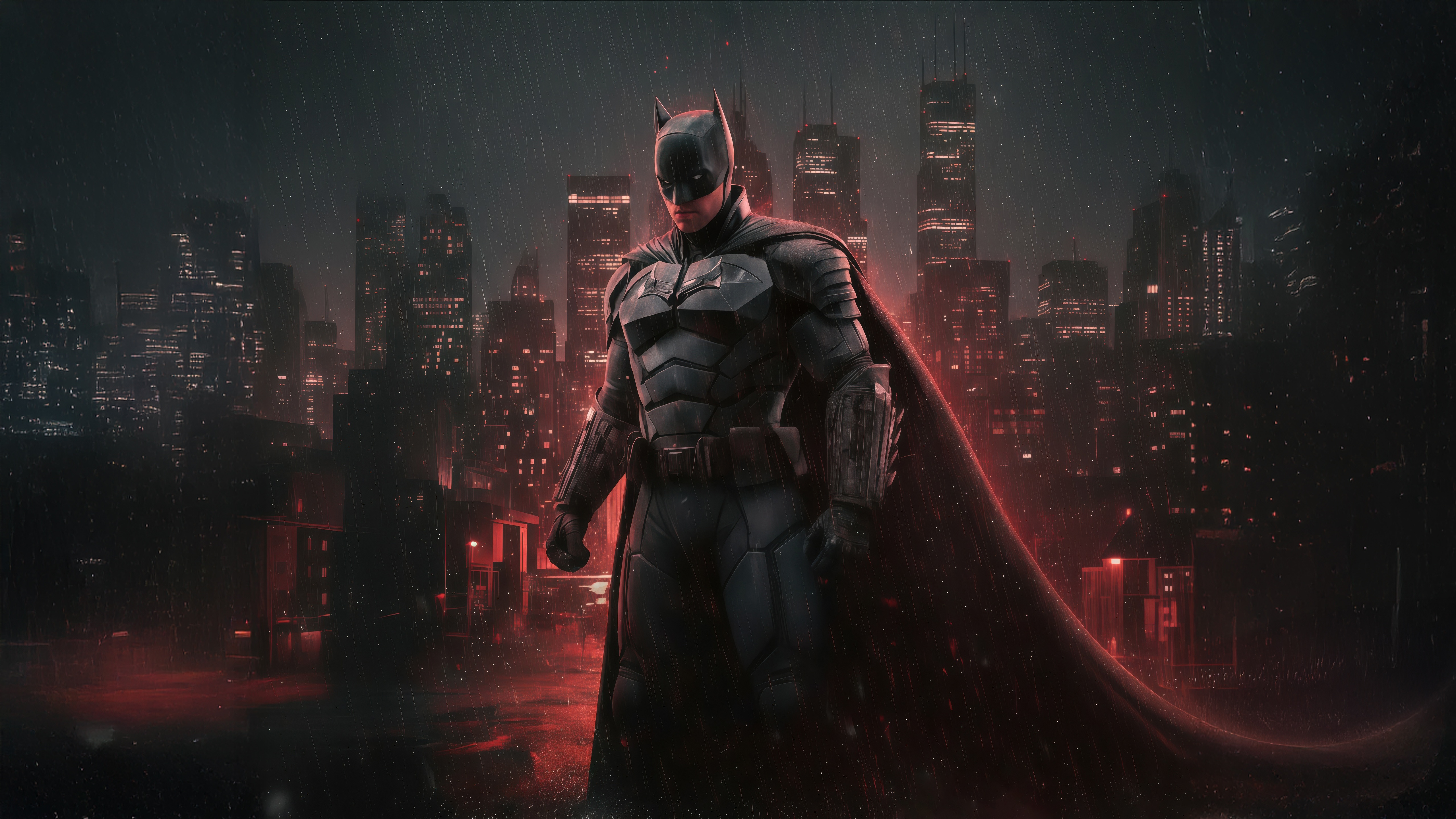 Batman Standing in a Rainy City at Night HD Wallpaper