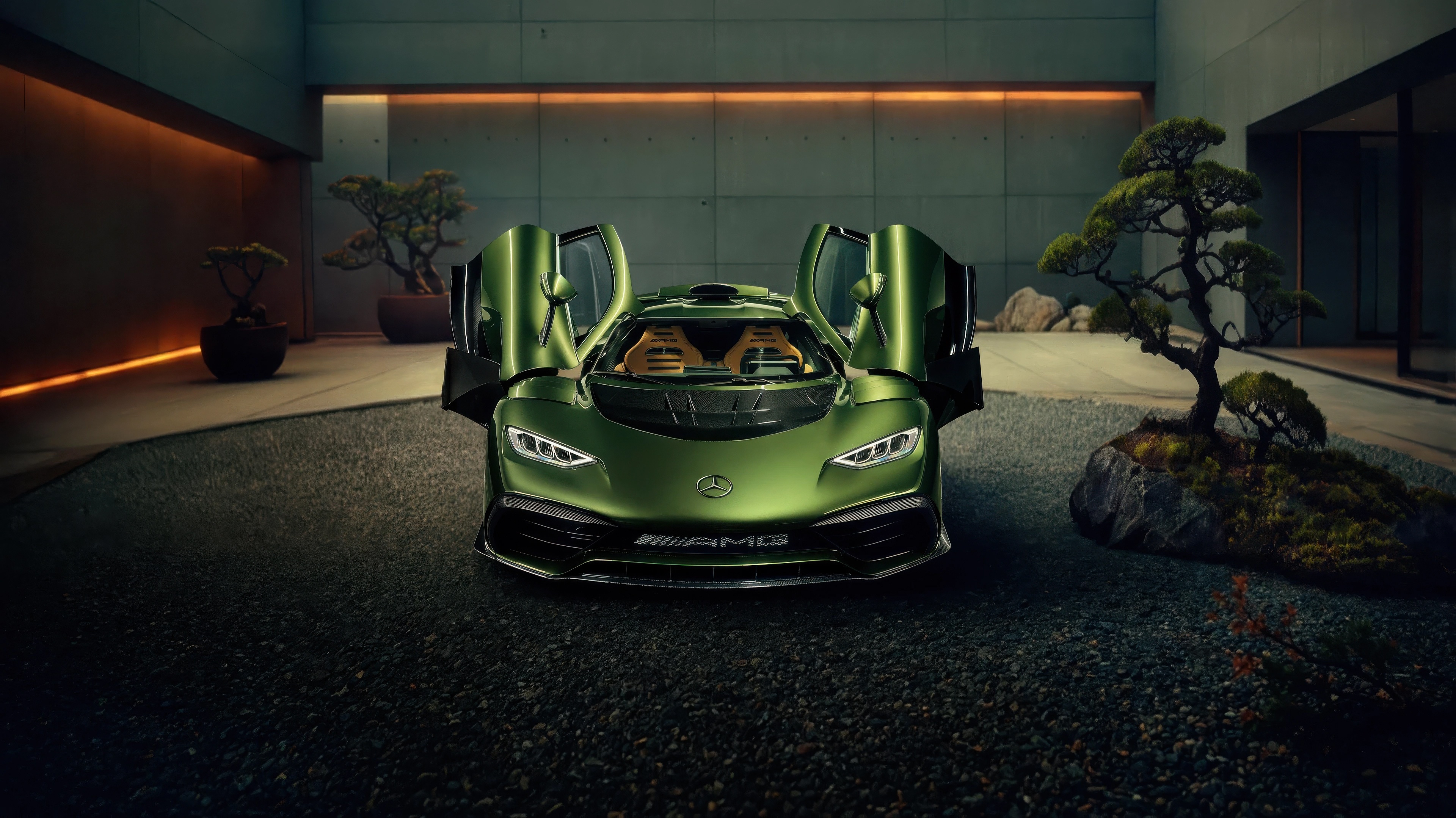 Green Mercedes-AMG ONE with doors open HD Wallpaper