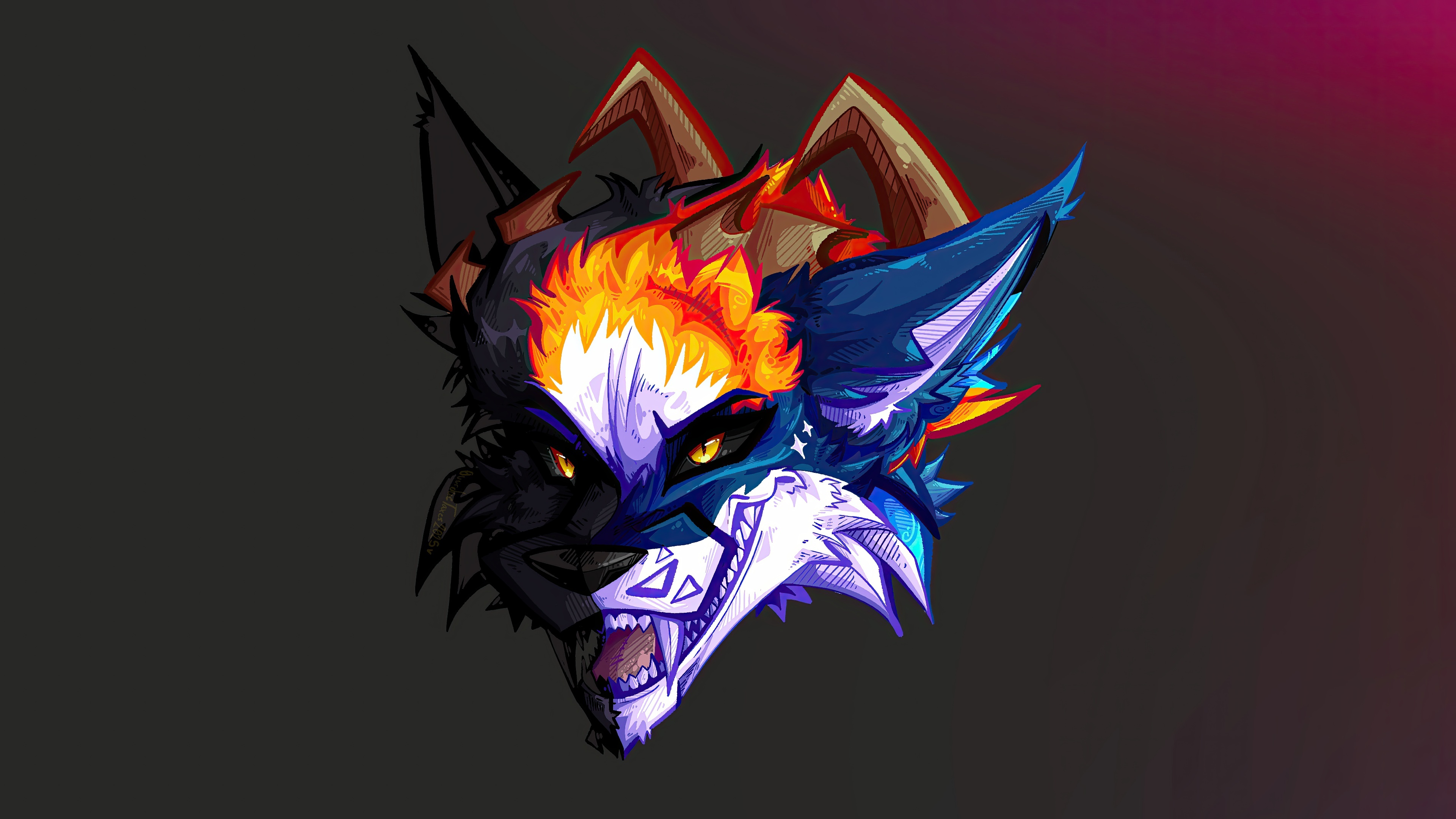 Stylized illustration of a demonic fox head HD Wallpaper
