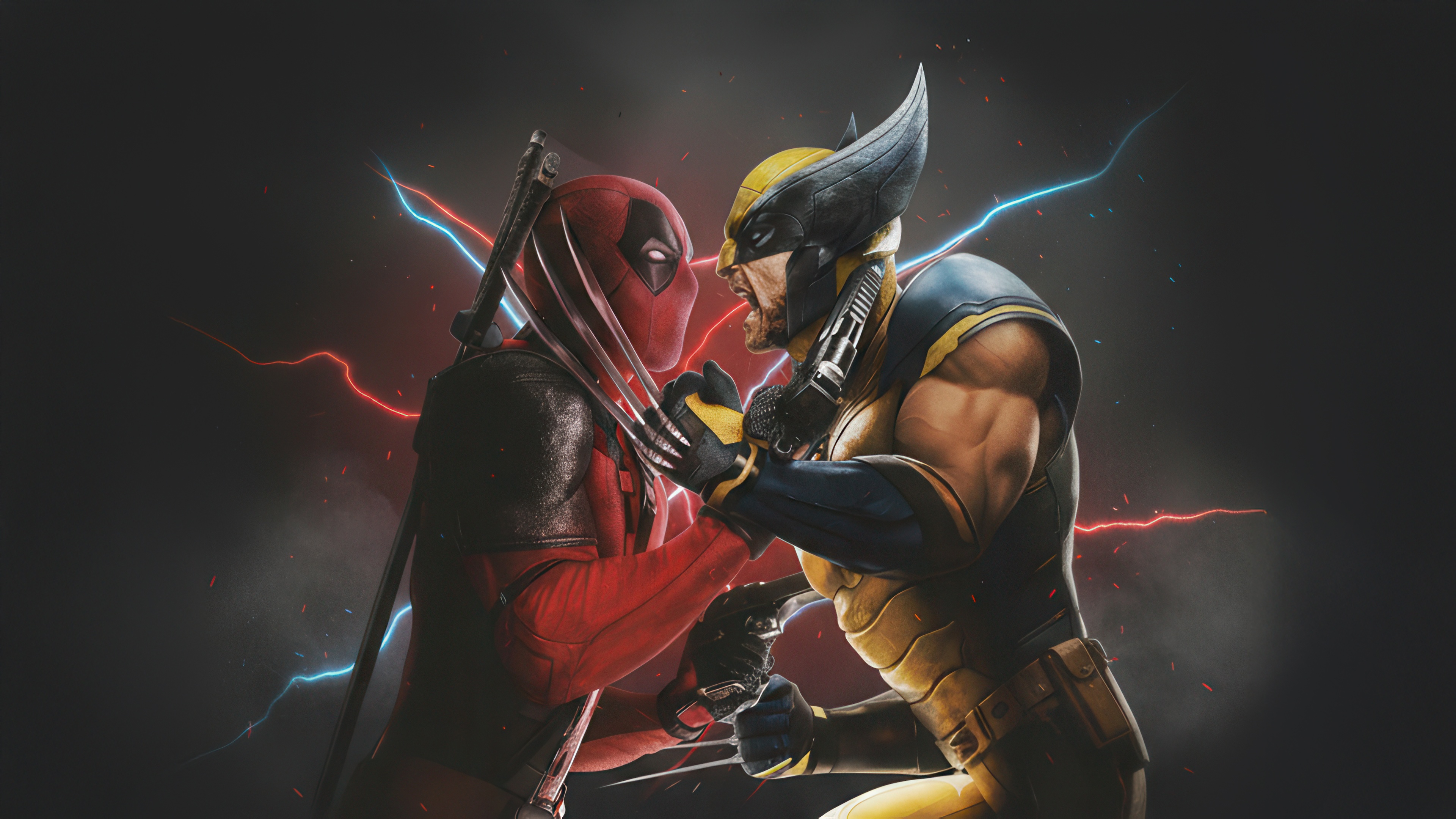 Deadpool and Wolverine in a fierce confrontation HD Wallpaper