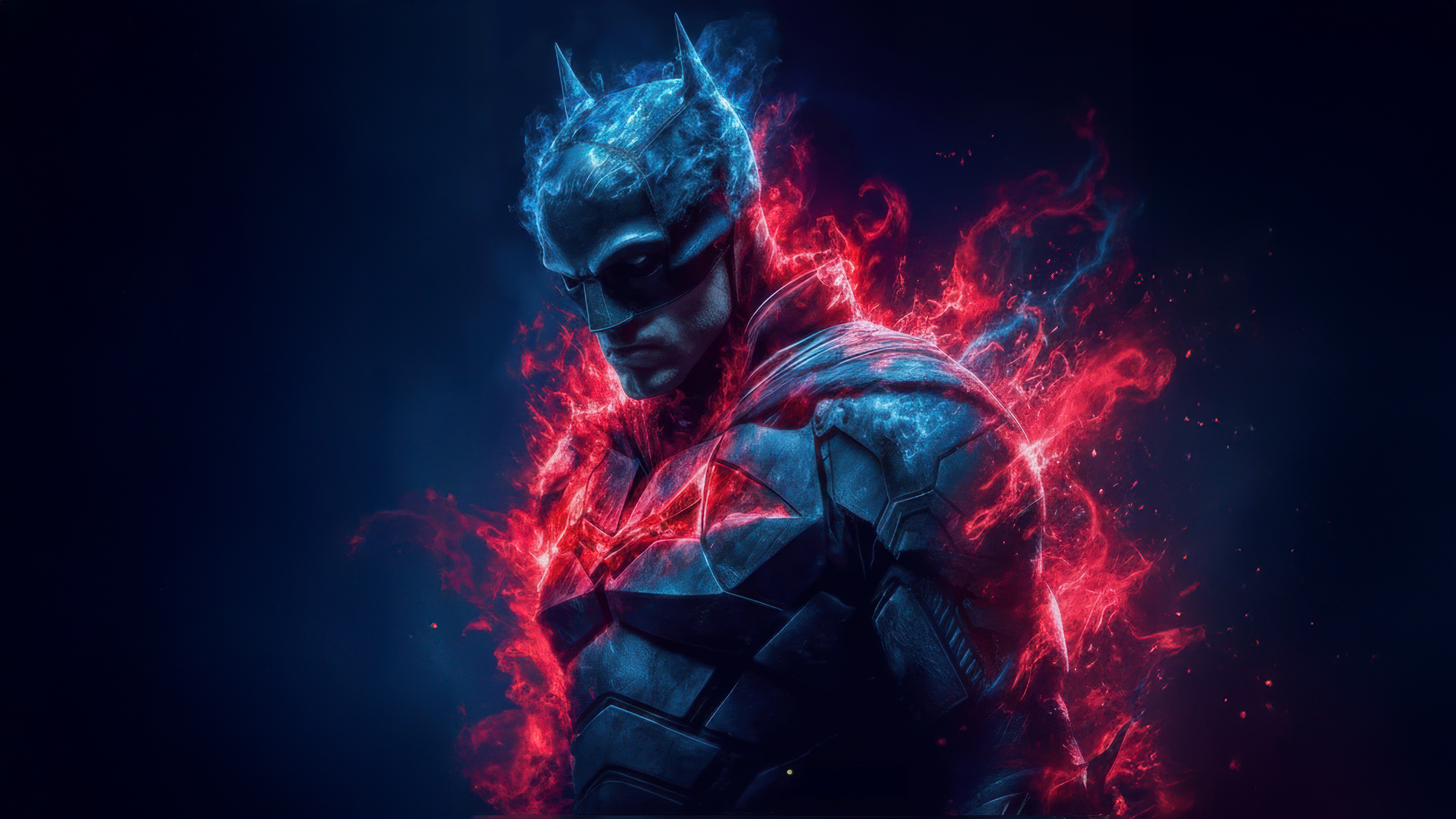 The Batman with Red and Blue Energy HD Wallpaper