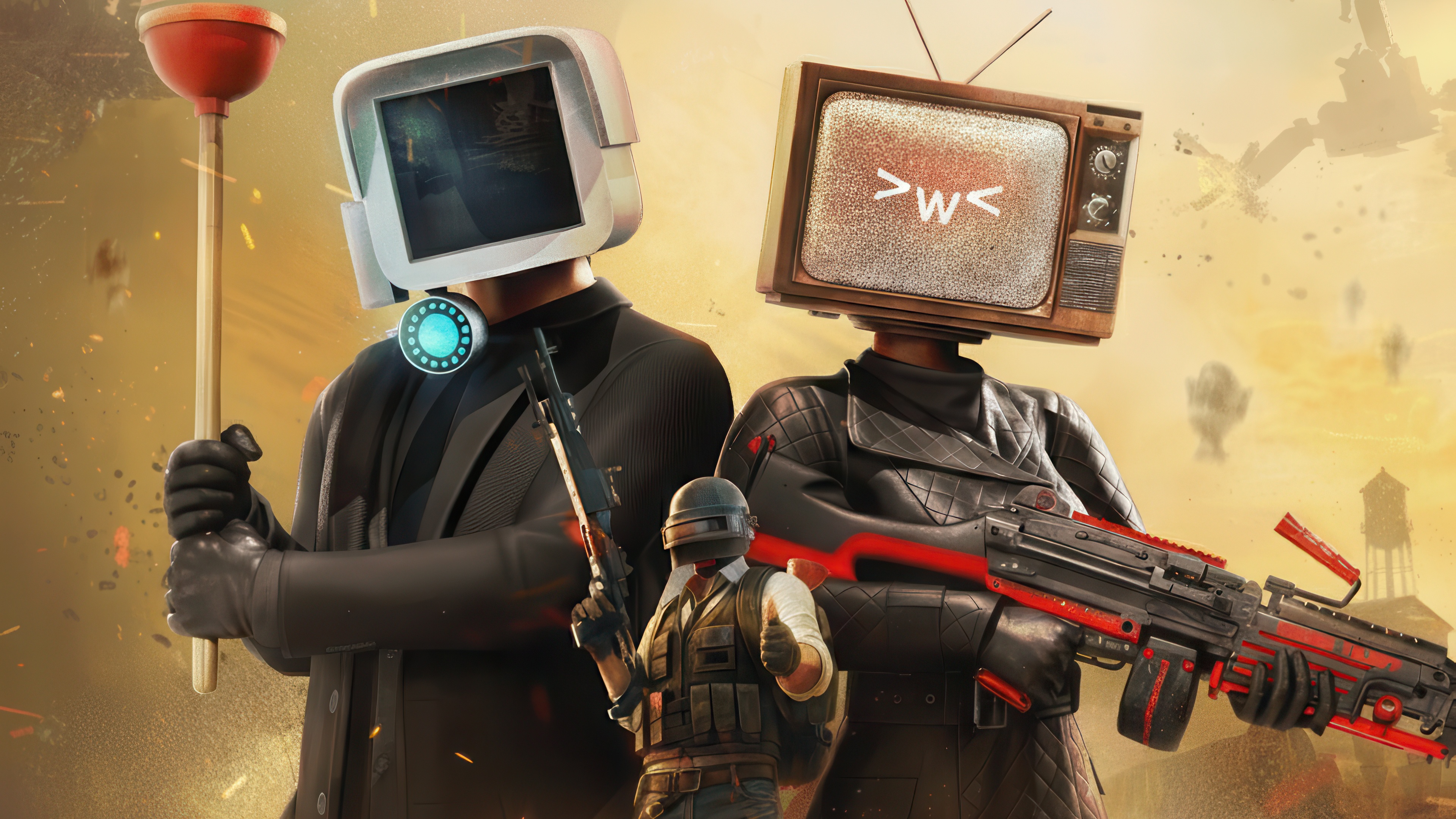 Plungerman and TV Woman in PUBG Mobile HD Wallpaper