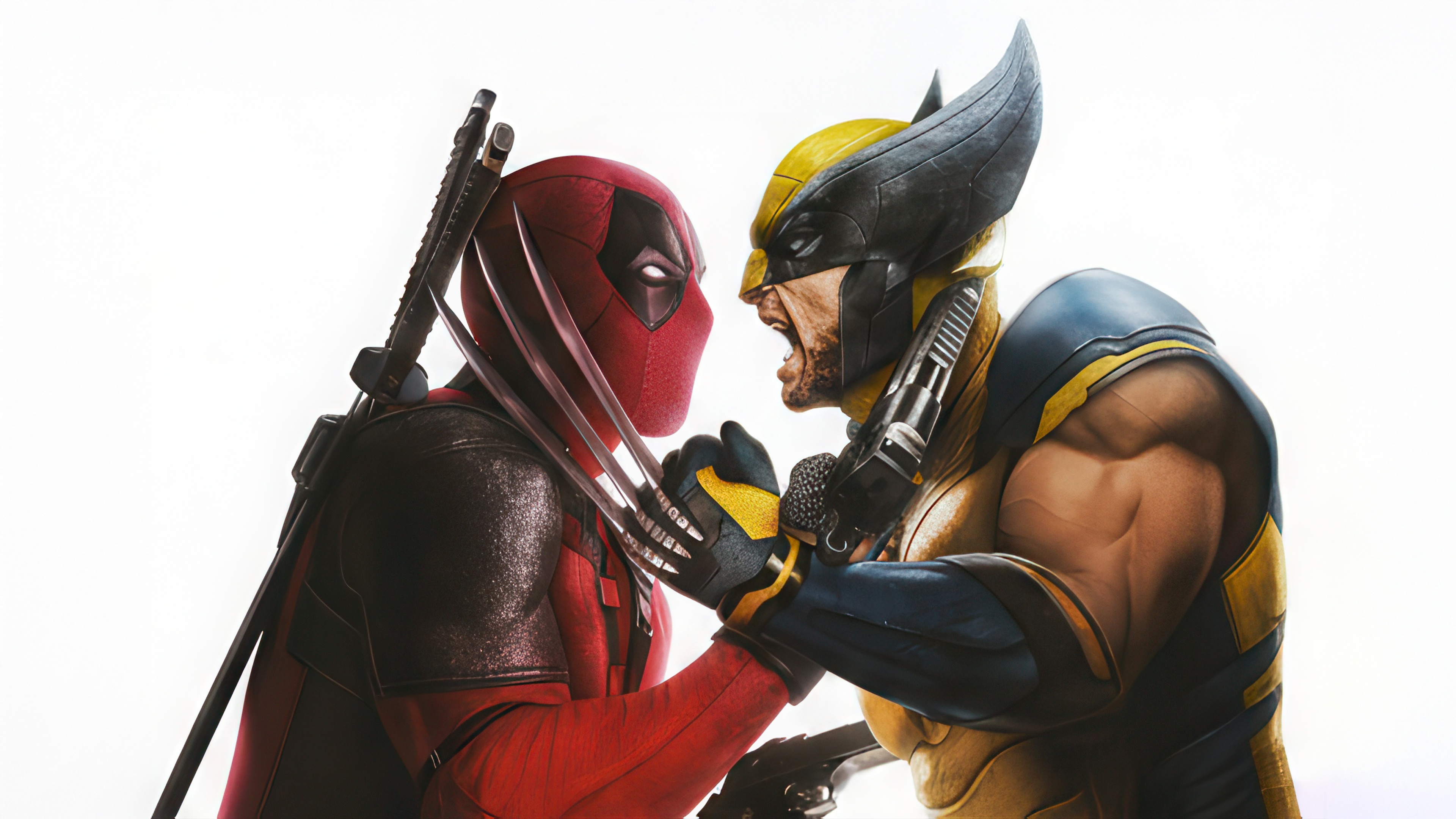 Deadpool and Wolverine face off with claws extended HD Wallpaper