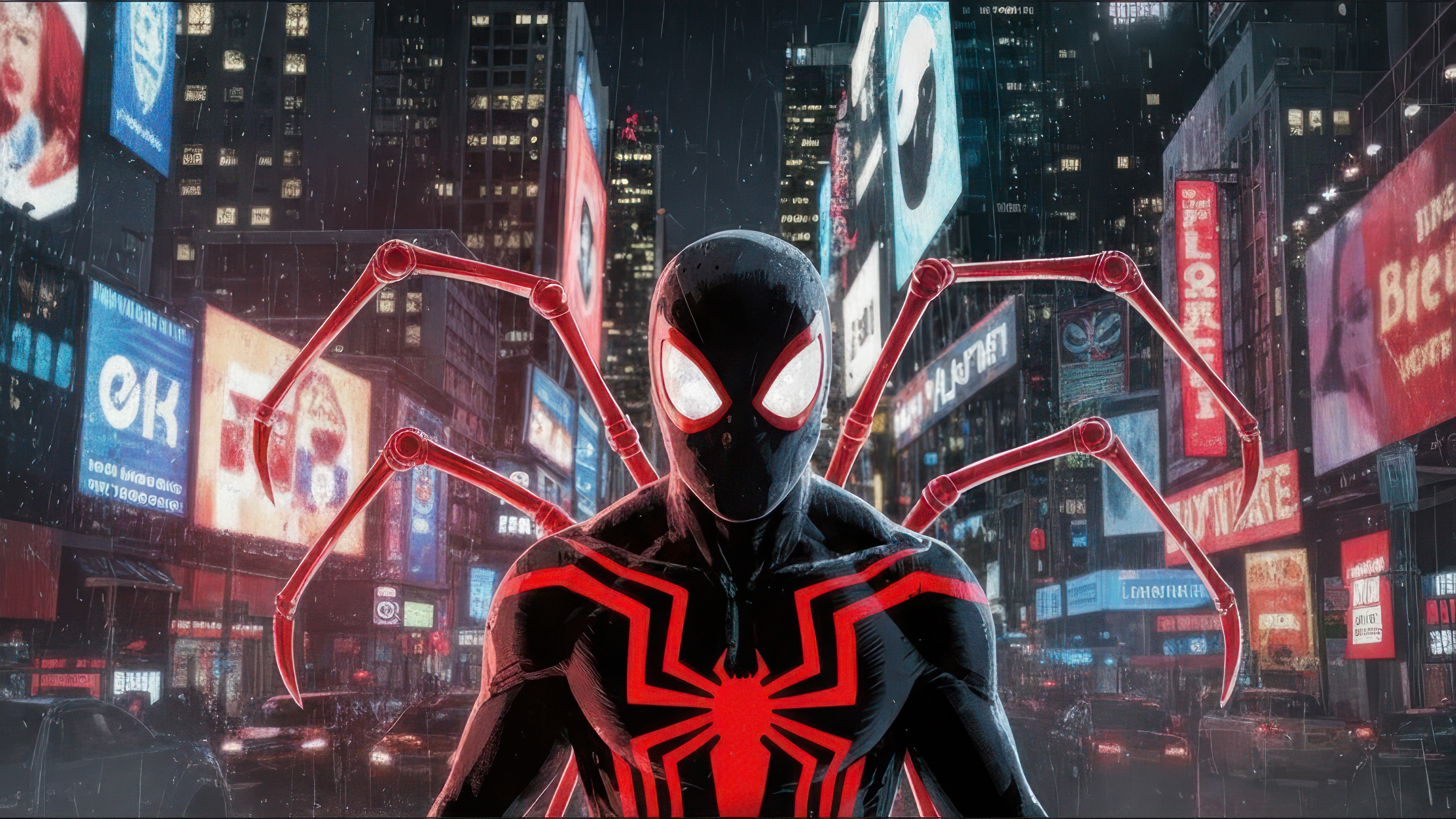 Miles Morales with Mechanical Arms in Times Square HD Wallpaper