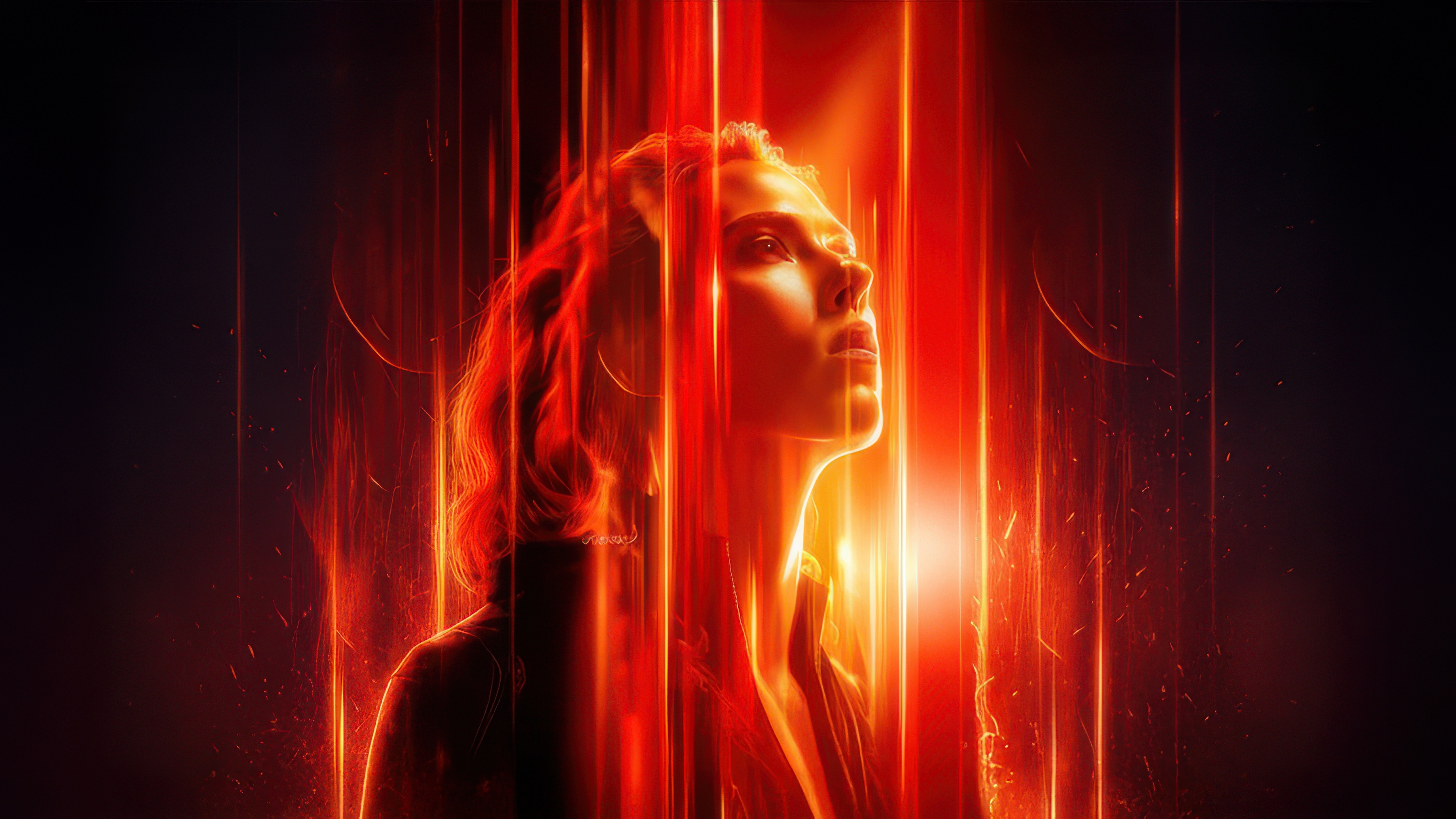 Black Widow Amidst Red Light Streaks HD Wallpaper