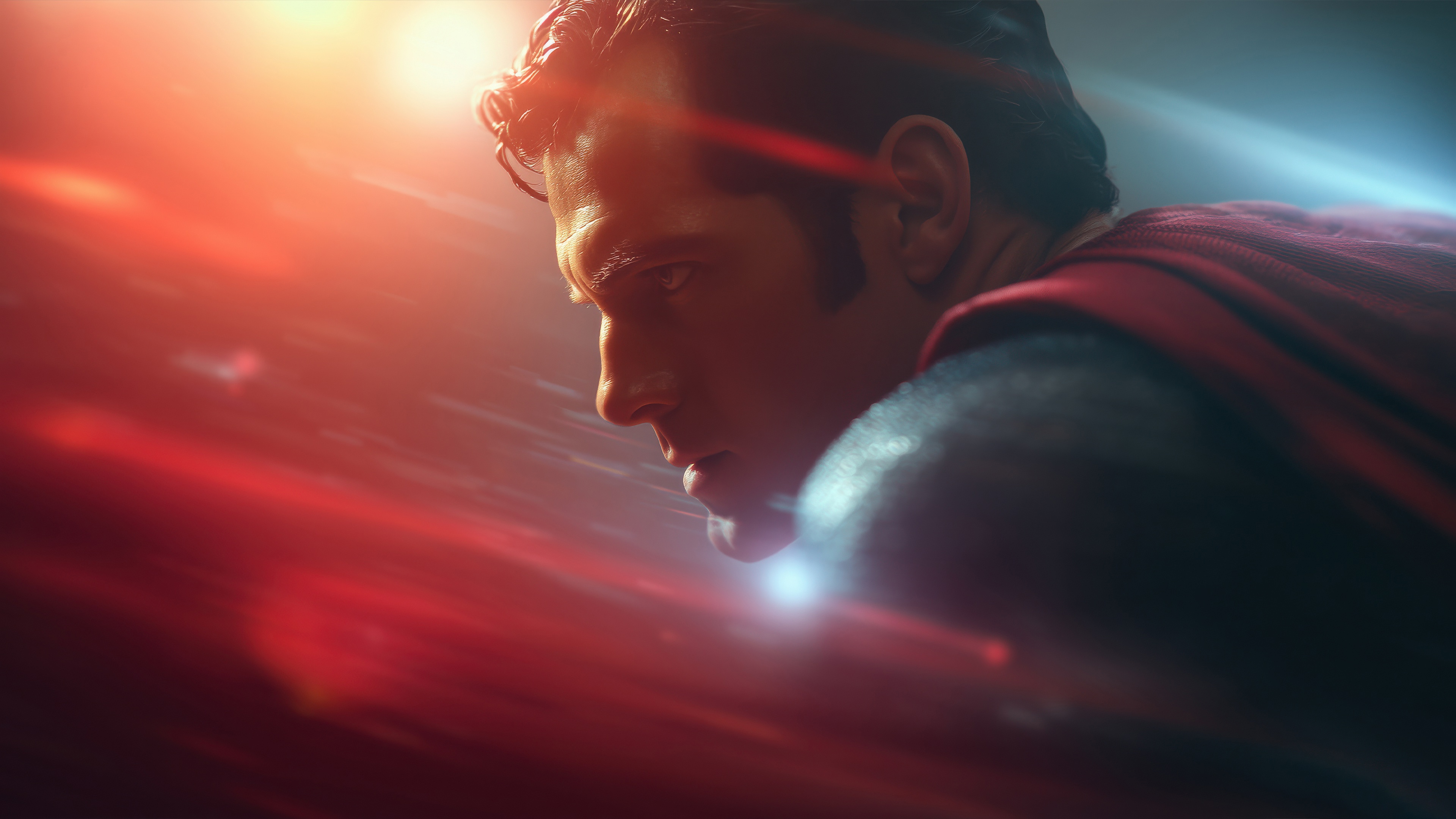 Superman flying with red cape HD Wallpaper