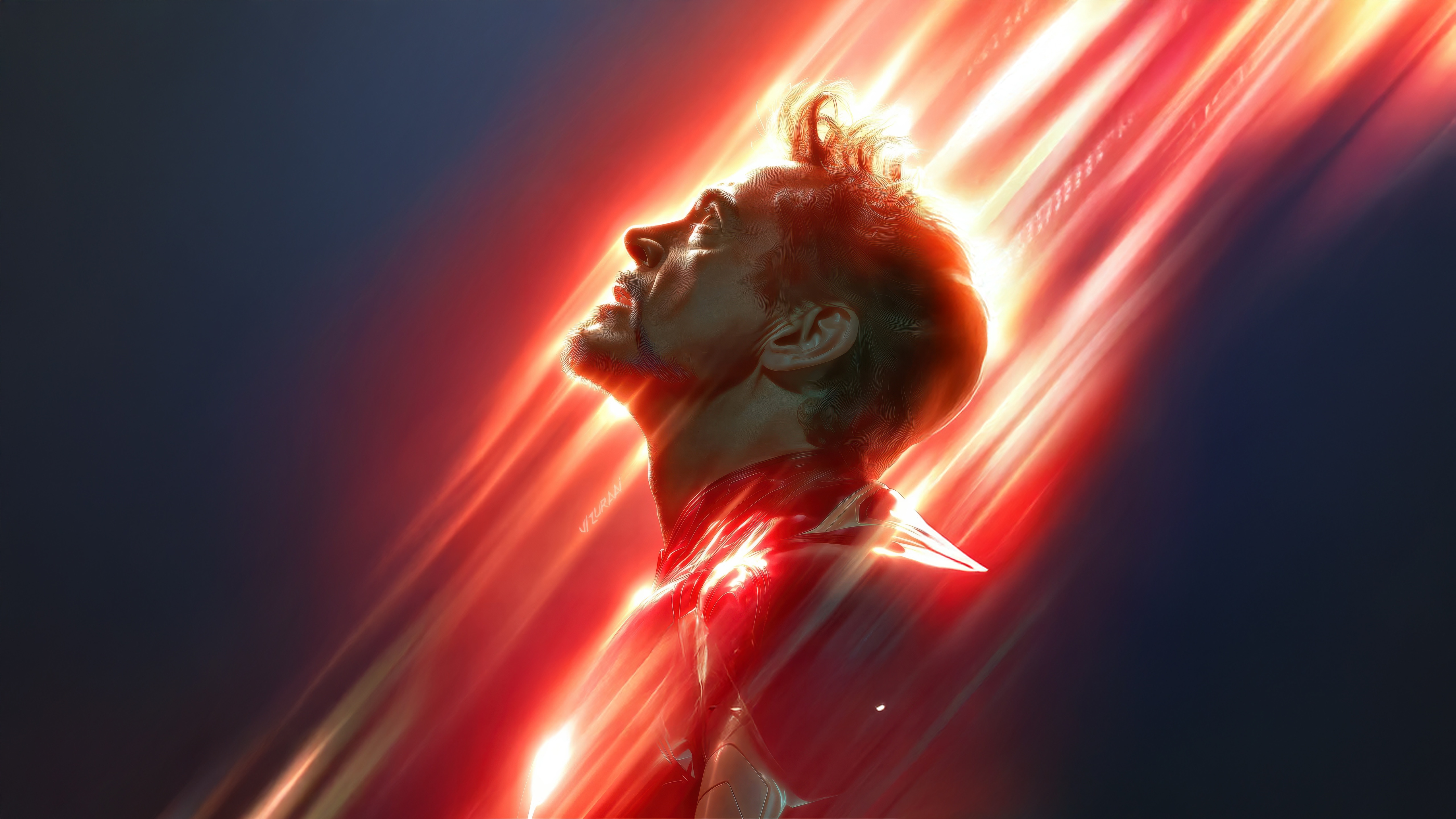 Iron Man looking up with red light streaks HD Wallpaper