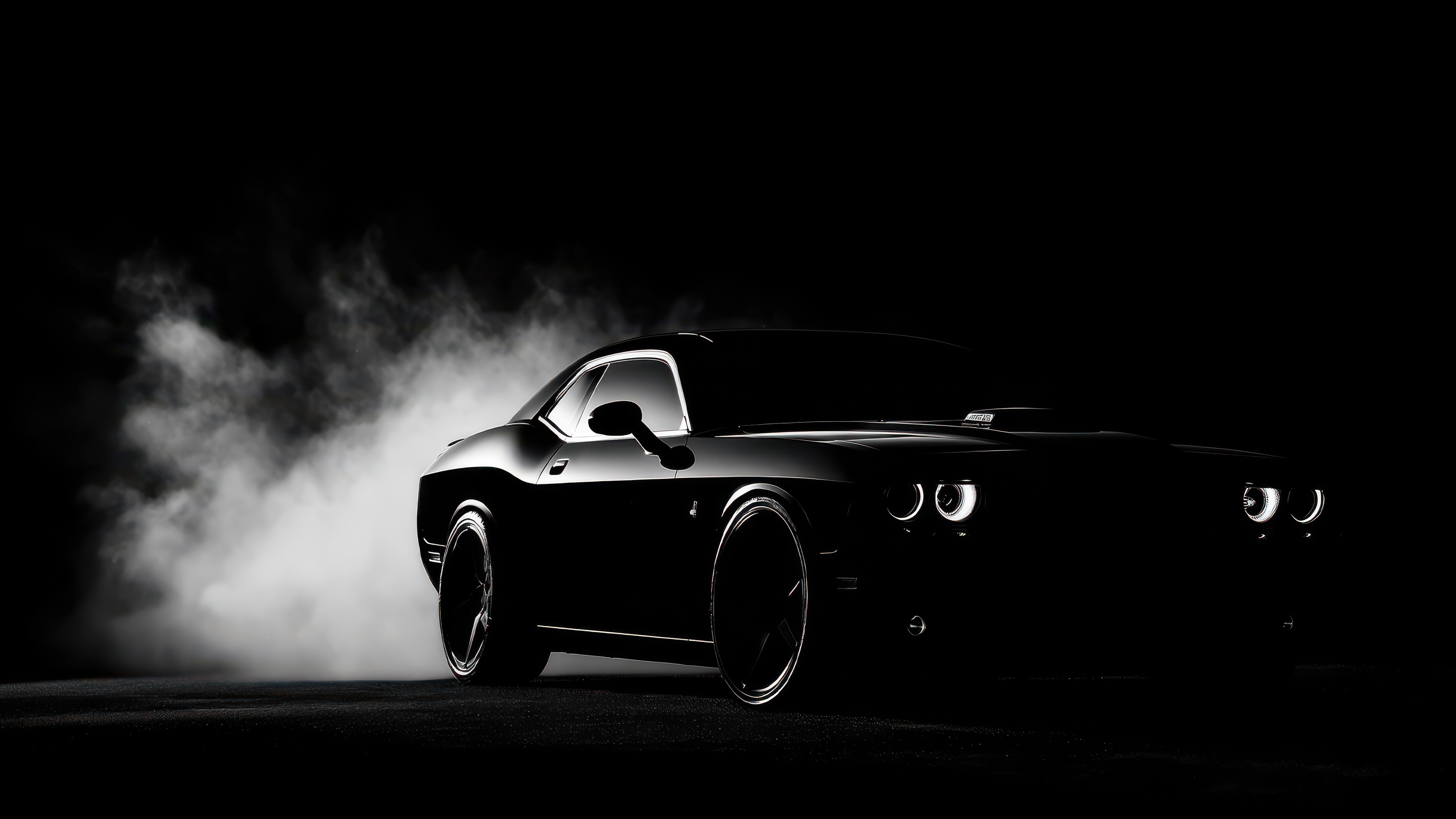 Black Dodge Challenger in Smoke HD Wallpaper