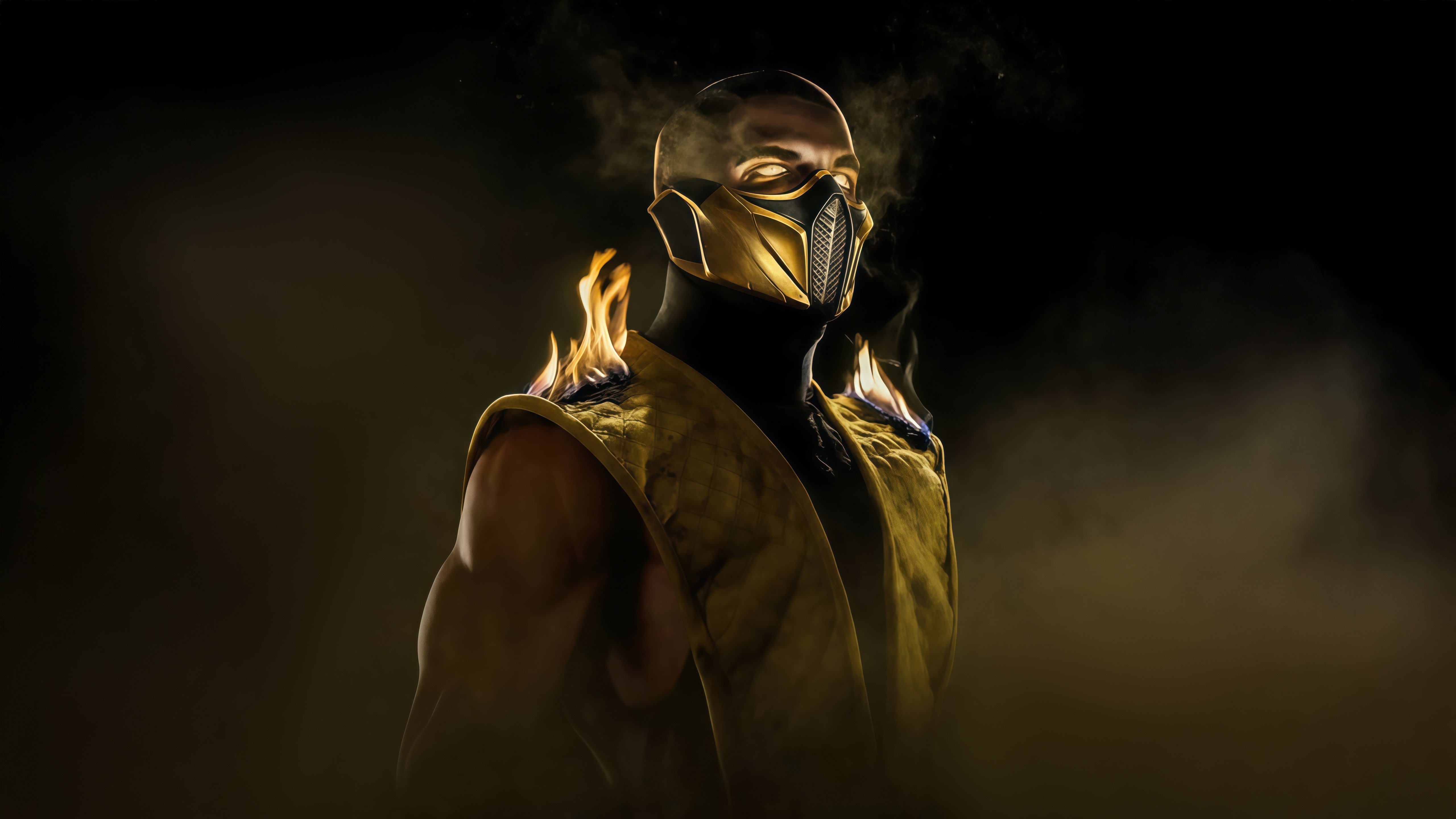 Scorpion from Mortal Kombat on fire HD Wallpaper