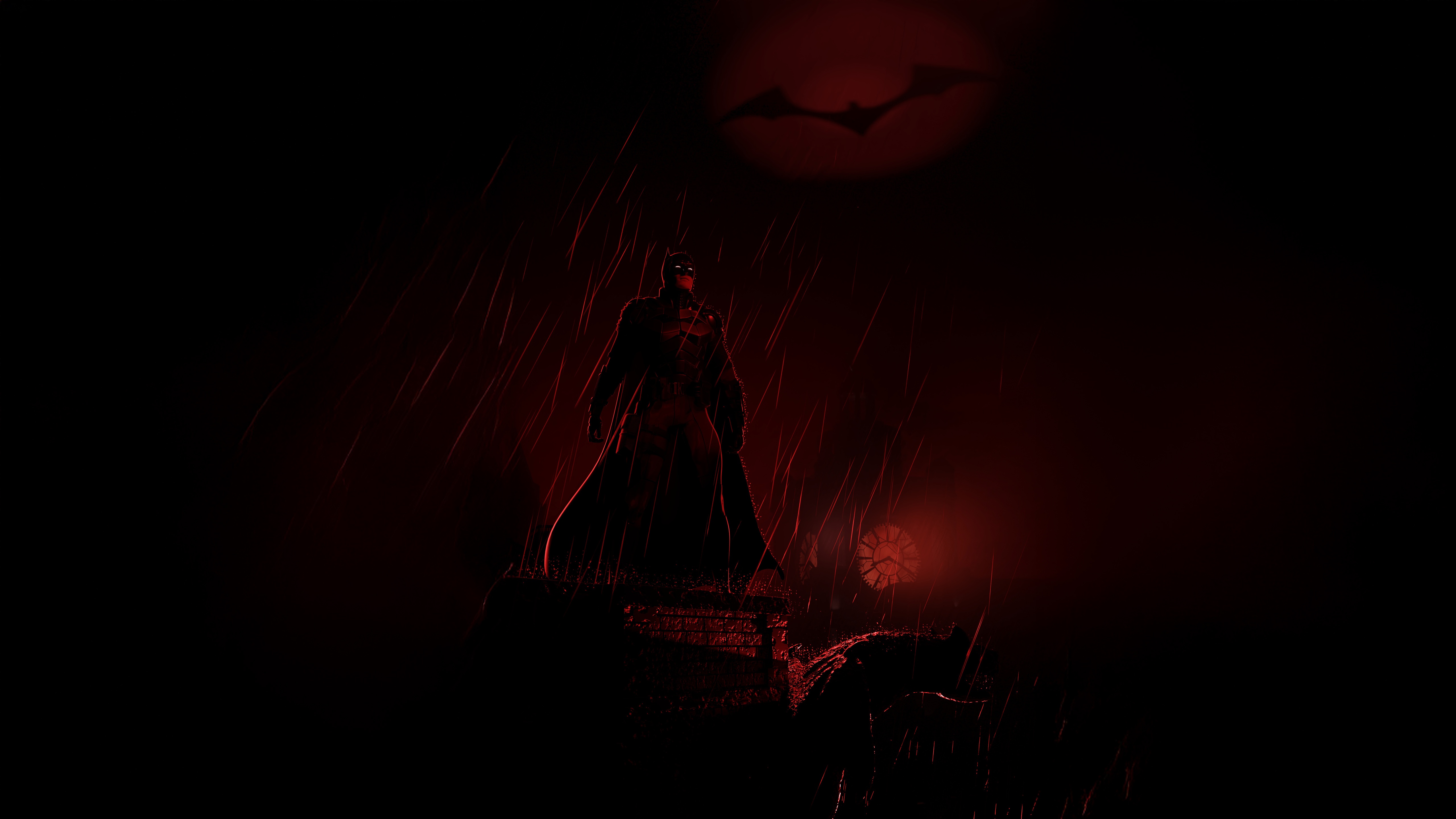 Batman standing on a rooftop in the rain HD Wallpaper