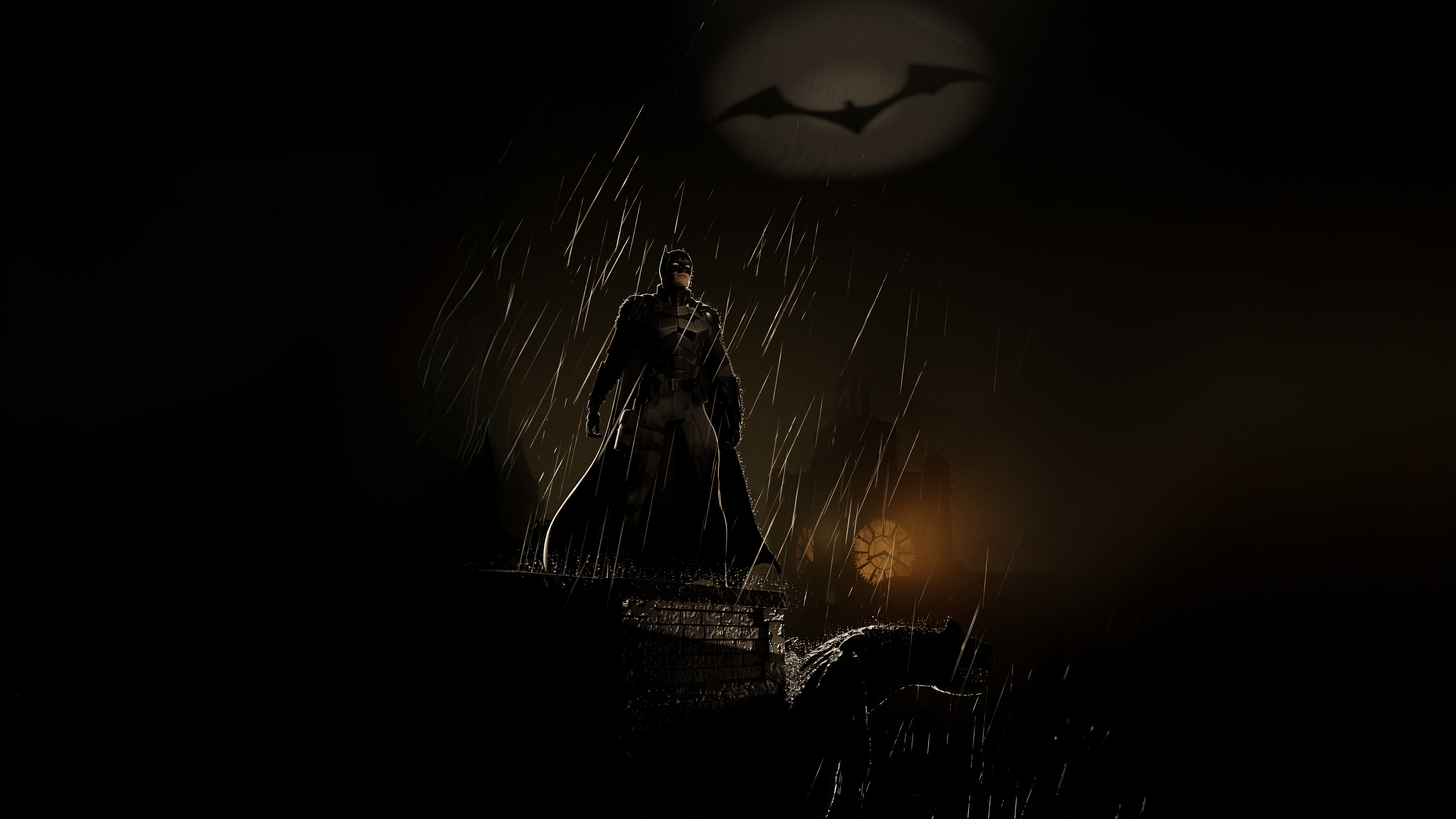 Batman Standing in the Rain with Bat-Signal HD Wallpaper