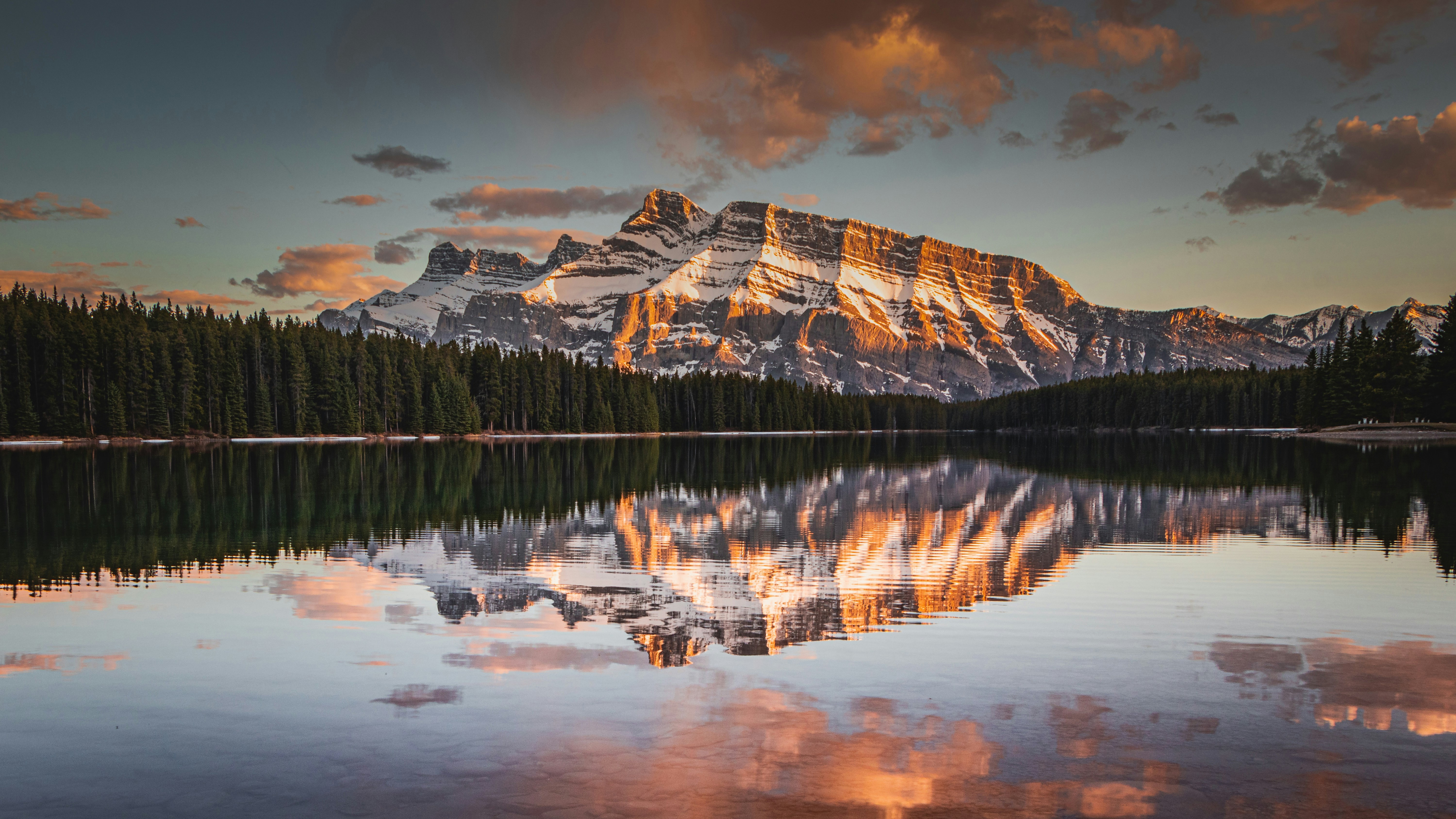 Mountain Reflection on Lake with Forest and Clouds HD Wallpaper