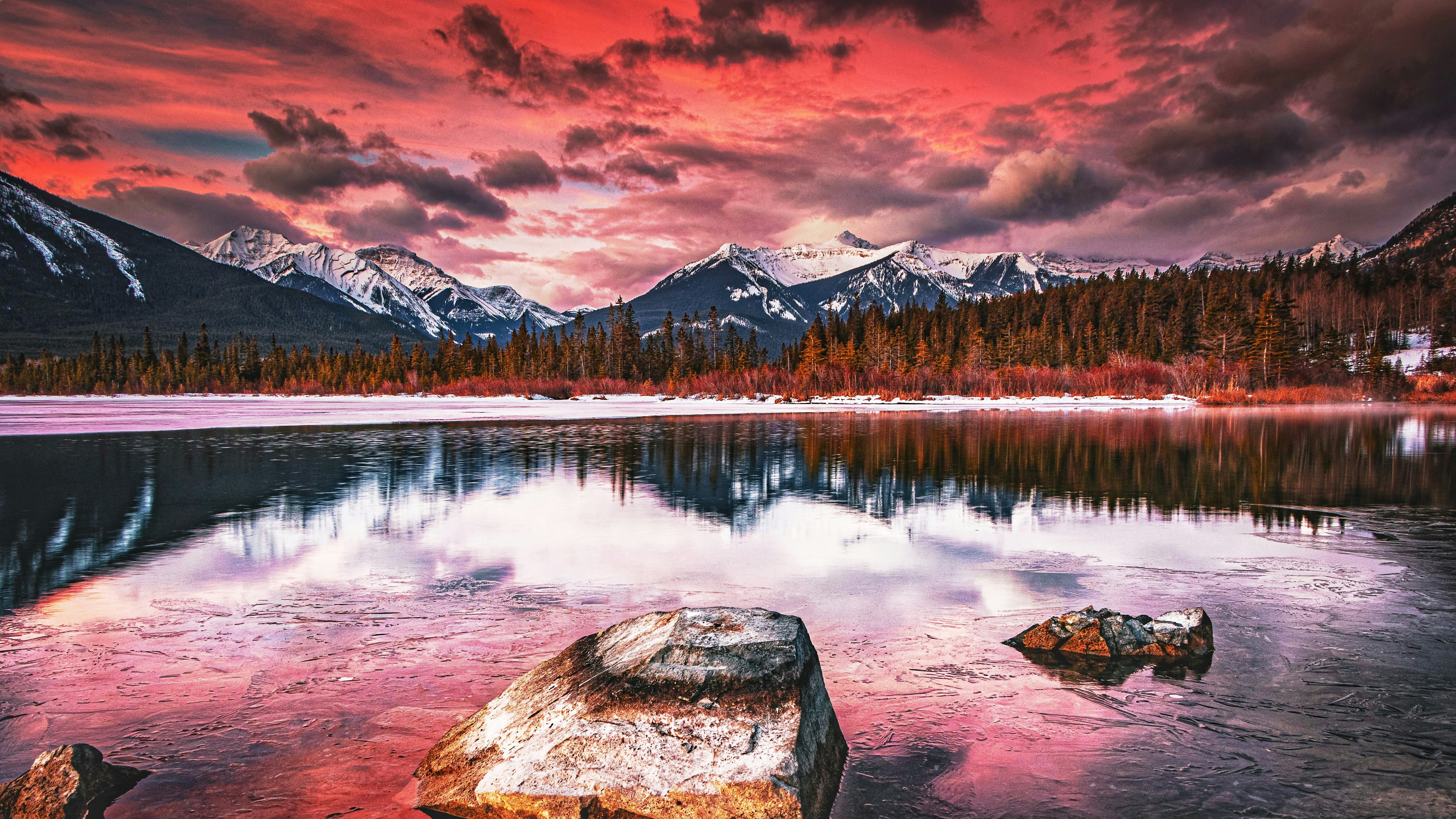 Alpine Sunset Symphony Mountain Lake HD Wallpaper