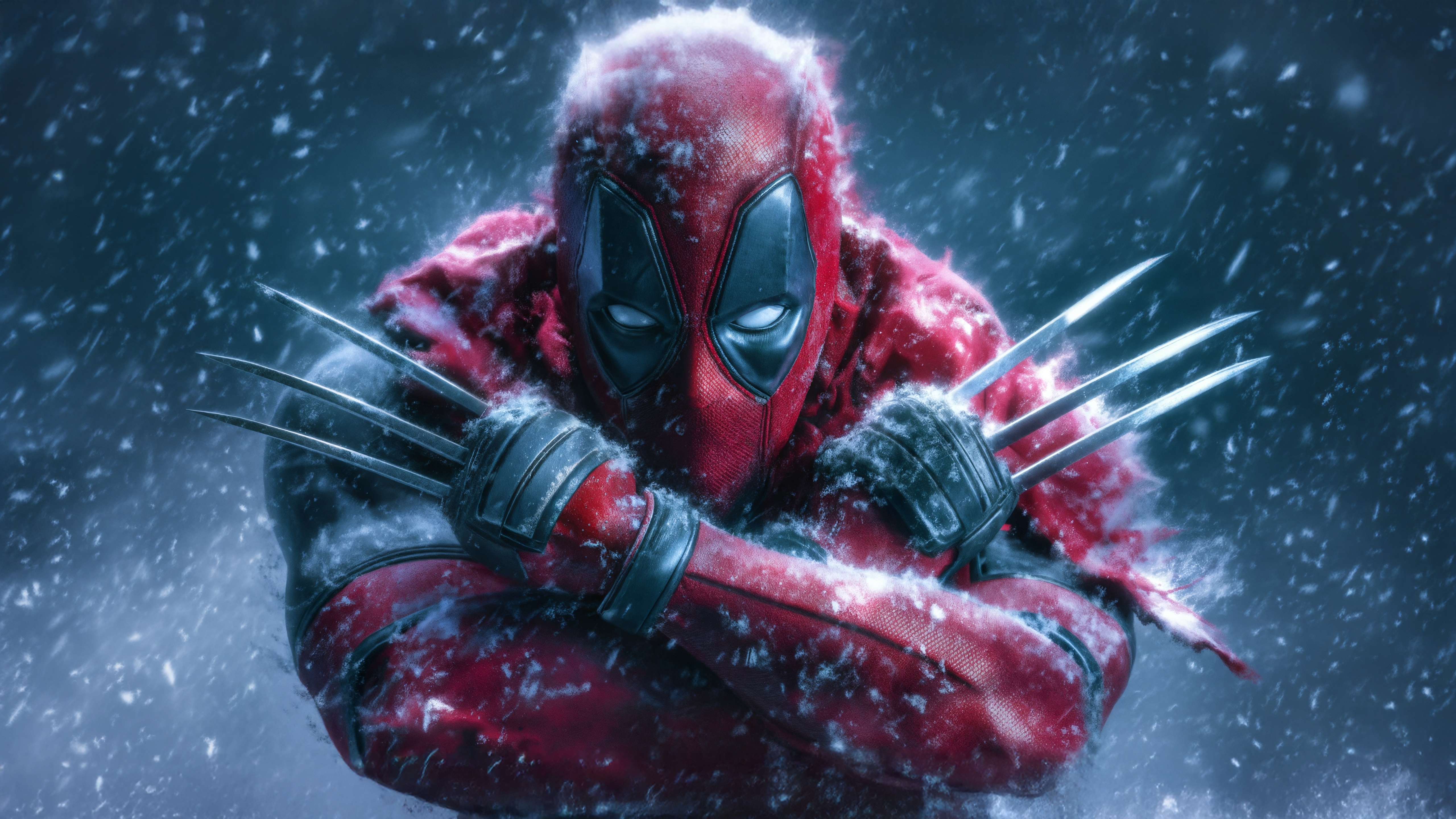 Deadpool with Wolverine claws in snow HD Wallpaper